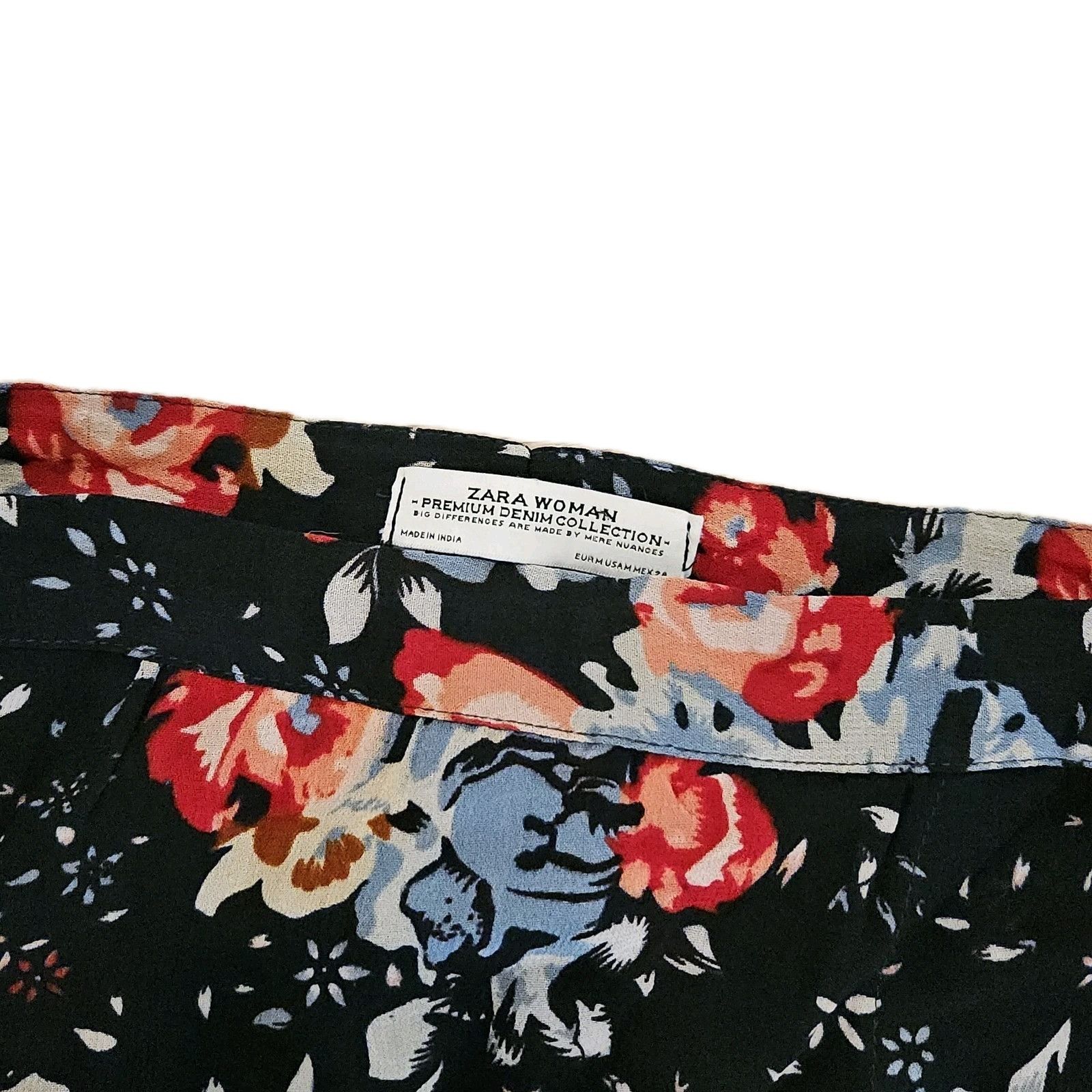 Zara Zara Black Blue Pink Floral Wrap Midi Skirt Womens Medium Size 29" - 3 Thumbnail