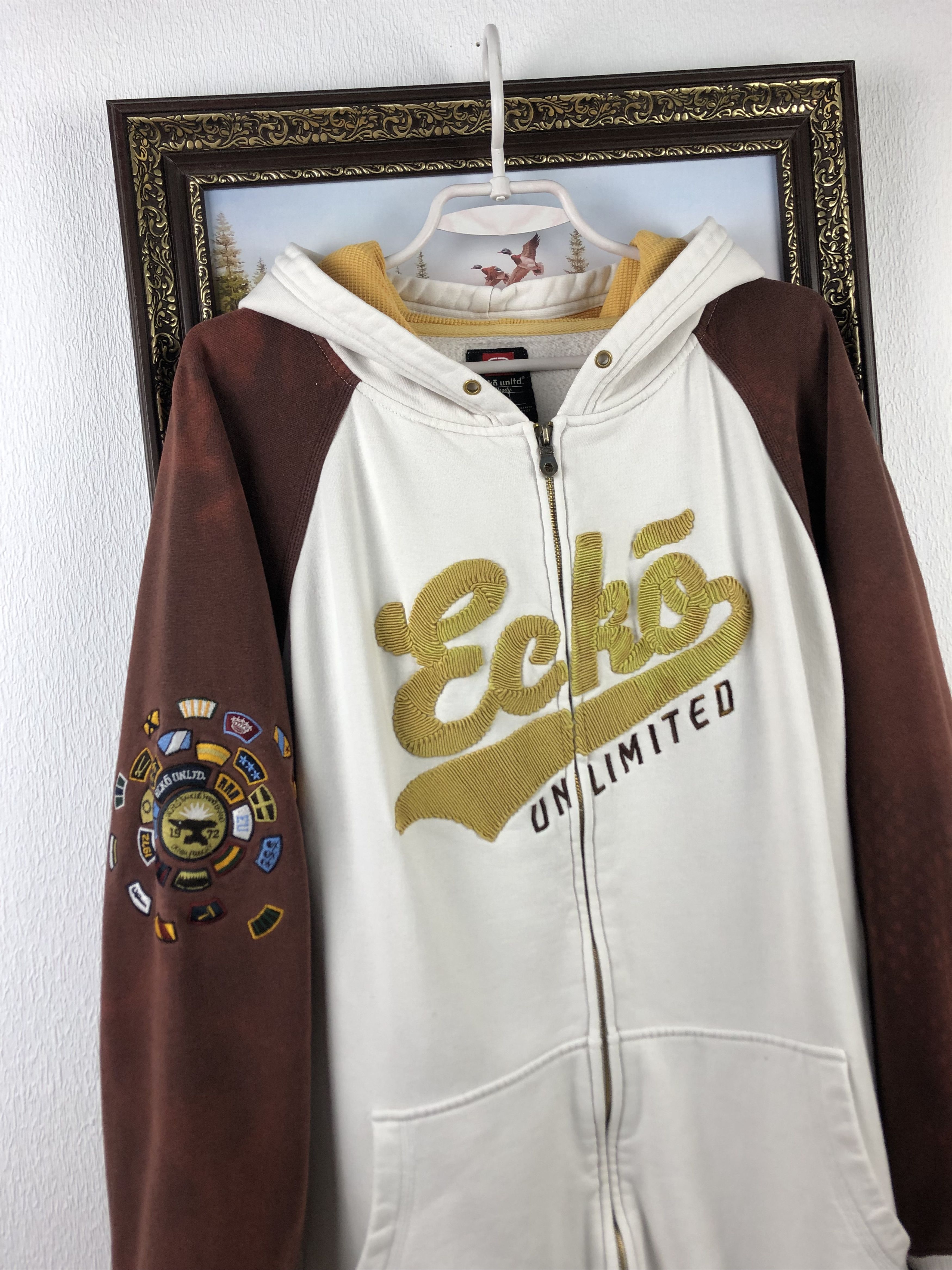 Ecko Unltd. × Vintage Vintage Ecko Unlimited Unltd Zipper Hoodie White Gray Gold Size US L / EU 52-54 / 3 - 3 Thumbnail