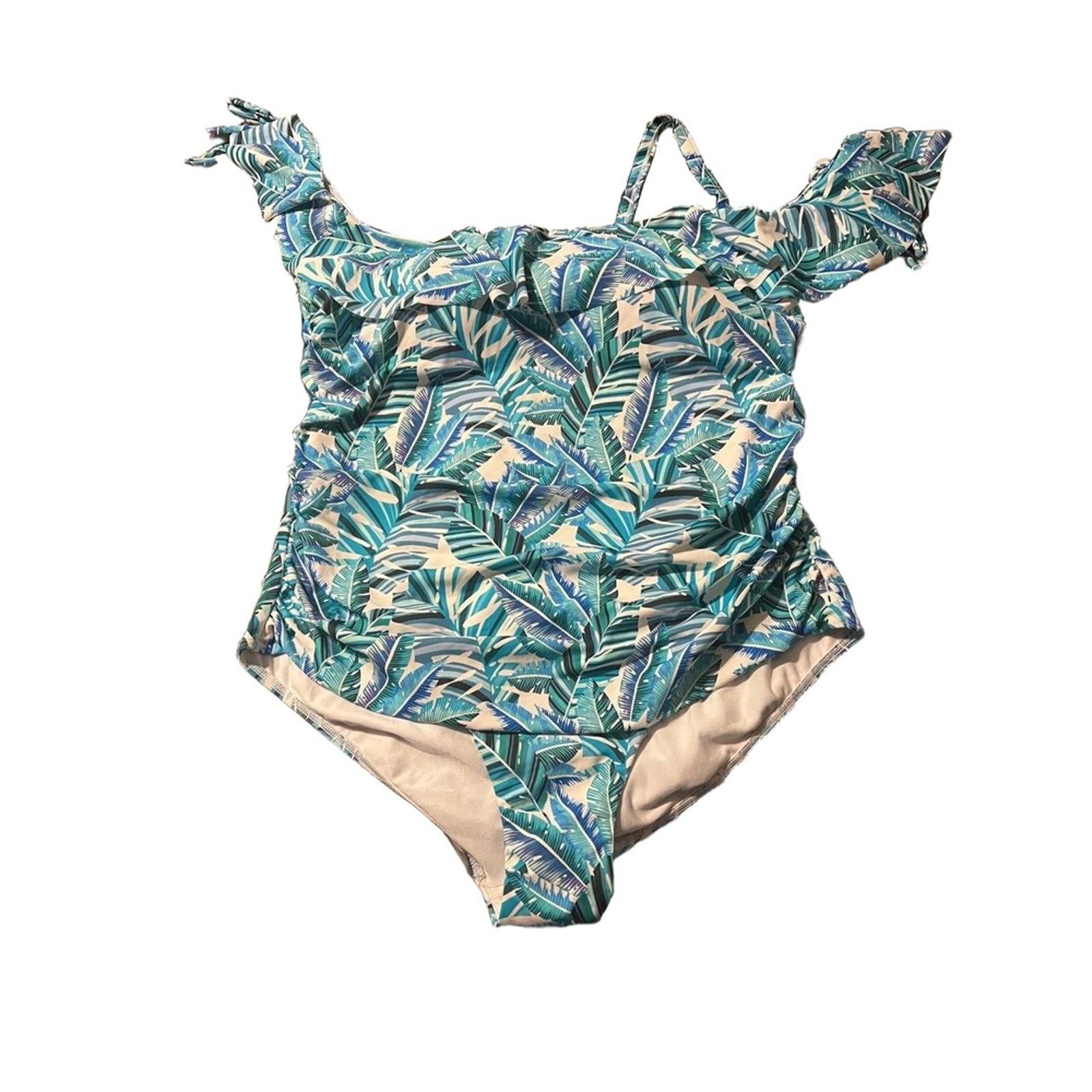 Other 2-3X One-Piece Swimsuit Tropical Off-Shoulder Tummy Control Size ONE SIZE - 2 Thumbnail