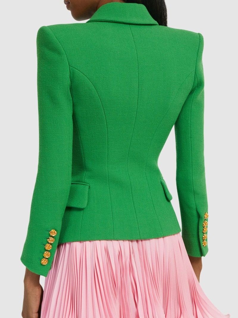 Balmain o1s1wg110825 8 Button Double Wool Crepe jacket in Green Size S / US 4 / IT 40 - 4 Thumbnail