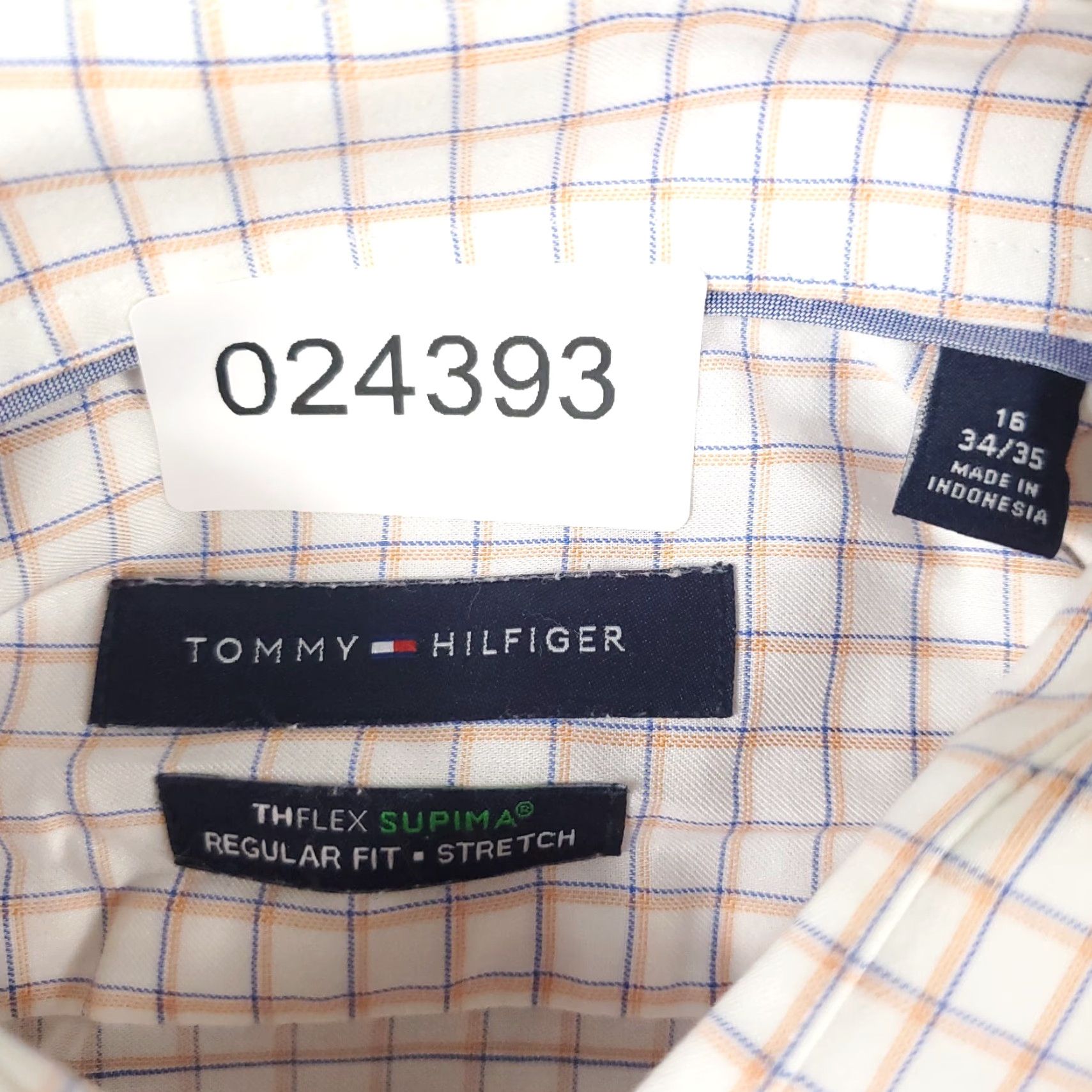 Tommy Hilfiger Tommy Hilfiger Dress Shirt Men 16 White Orange Check Long Sleeve Button Up Preppy Size 42R - 6 Thumbnail
