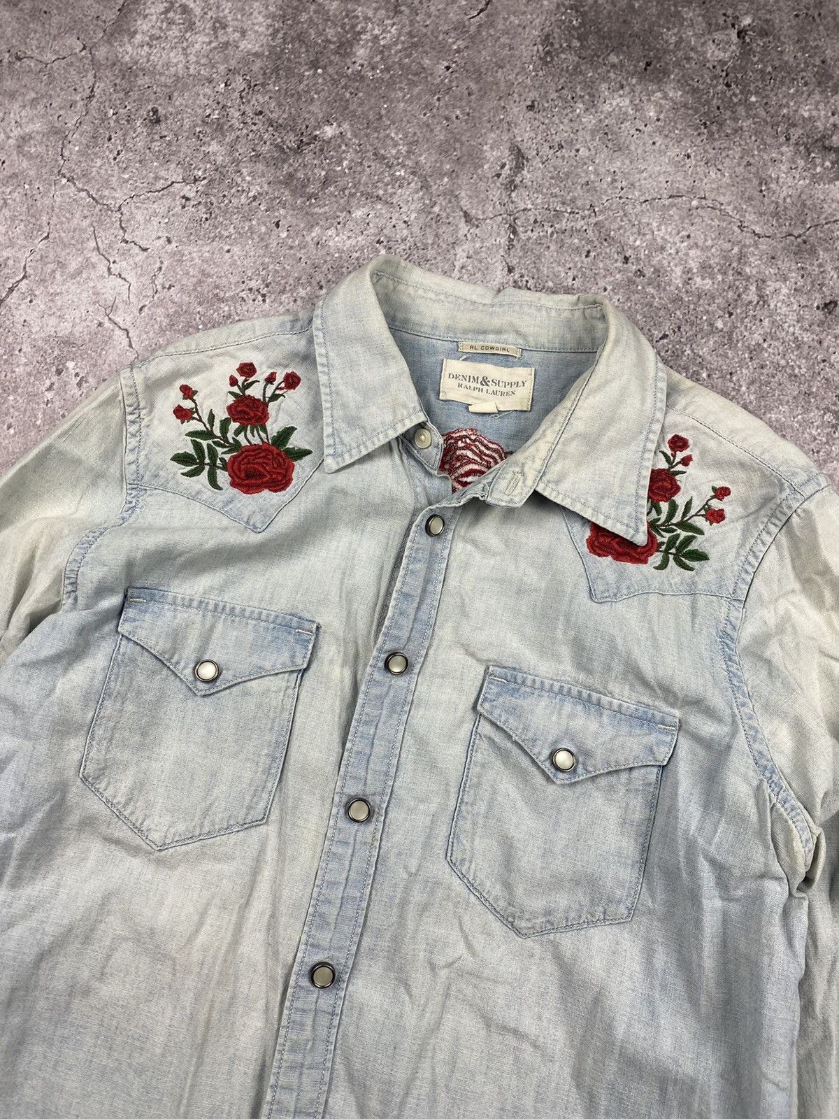 Denim & Supply Ralph Lauren × Polo Ralph Lauren × Vintage Vintage Ralph Lauren Denim Supply roses embroider logo shirt Size US S / EU 44-46 / 1 - 2 Thumbnail