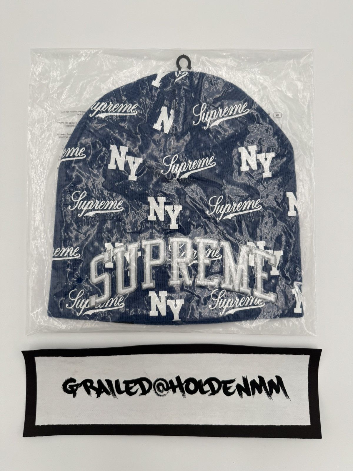New Era × Supreme Supreme New Era Monogram Beanie Blue White Size ONE SIZE - 14 Thumbnail