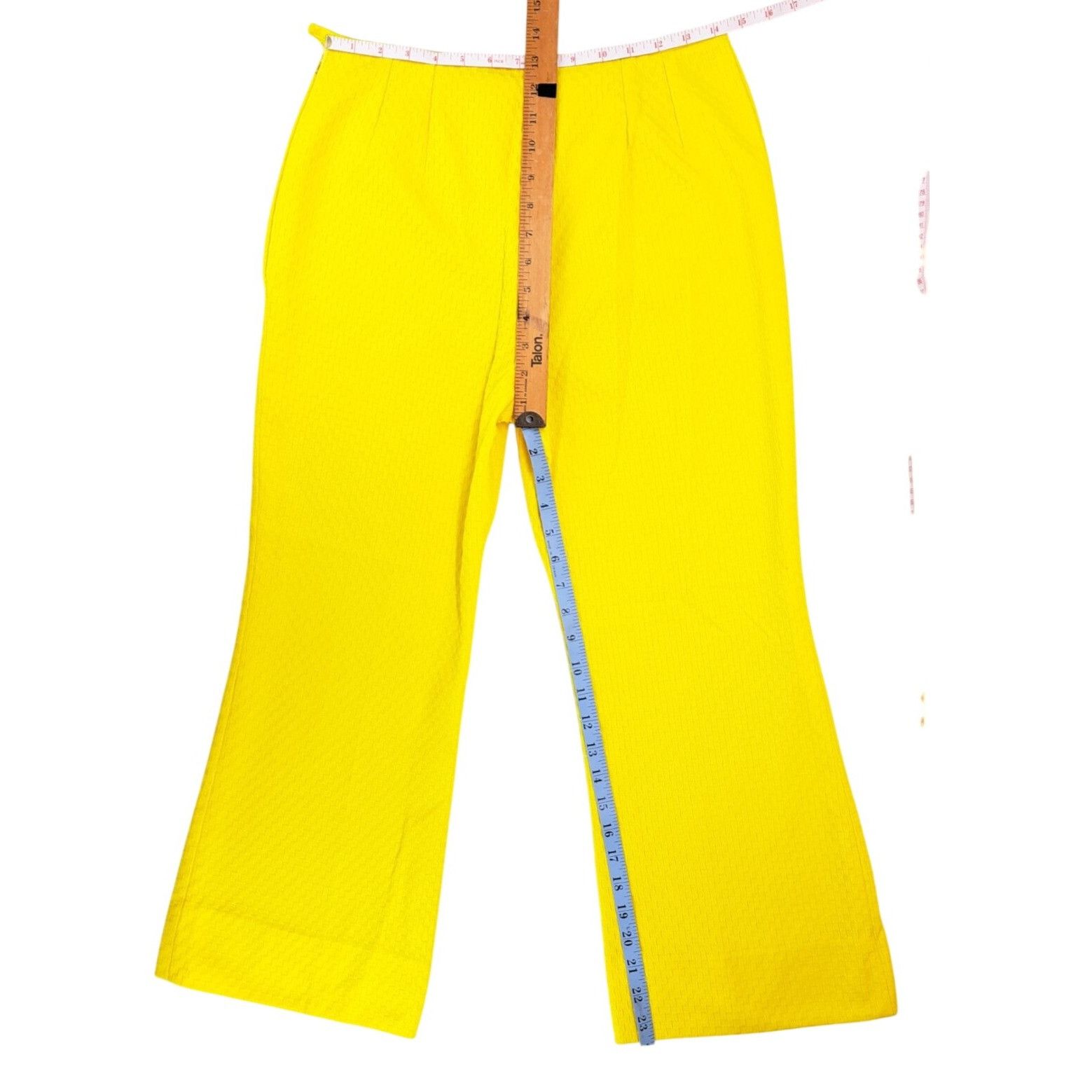 Handmade Vintage Handmade Yellow Polyester Texture Wide-Leg Crop Pant Size 29" - 5 Thumbnail