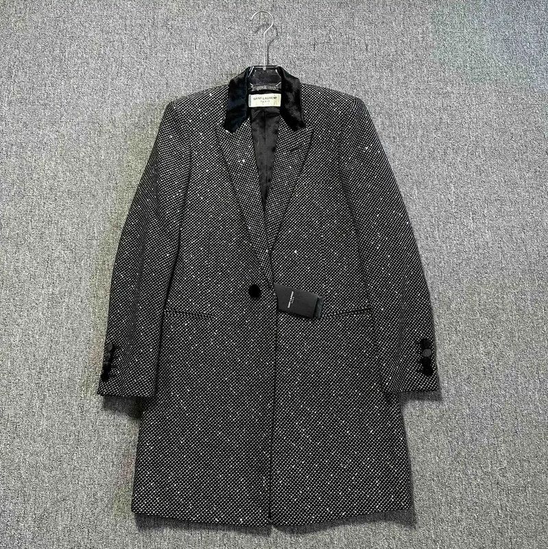 Yves Saint Laurent YSL Black Embroidered Mid-Length Coat for Women 0089 Size M / US 6-8 / IT 42-44 - 1 Thumbnail