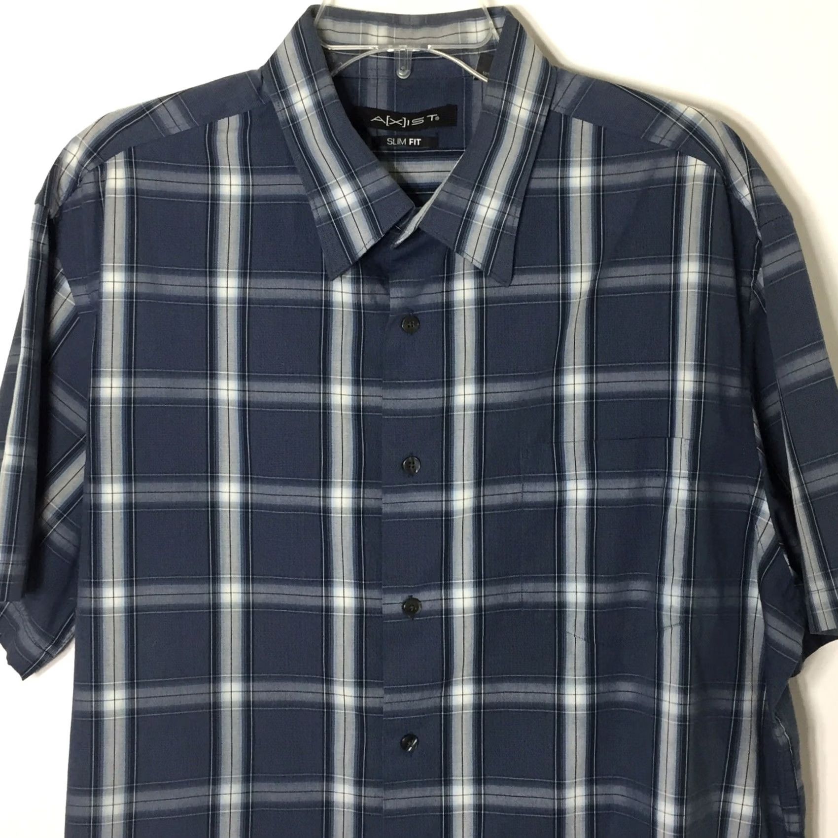 Vintage Axist Slim Fit Shirt Mens XXL Blue Check Short Sleeve Button-Up Size US XXL / EU 58 / 5 - 3 Thumbnail