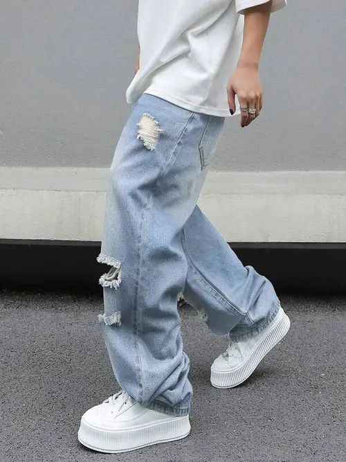 Jean Distressed Baggy Denim Jeans Ripped Size US 36 / EU 52 - 3 Thumbnail