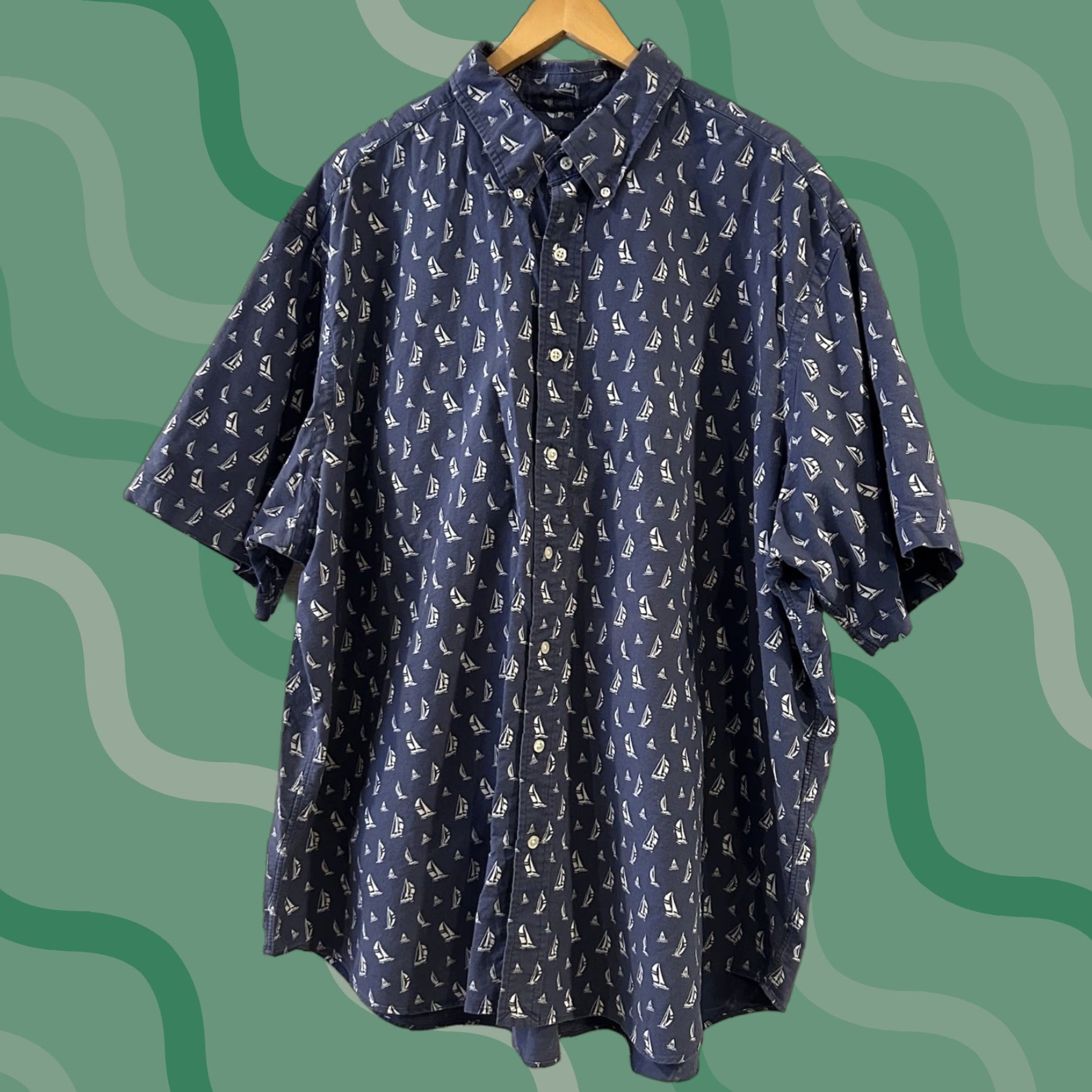 Polo Ralph Lauren POLO RALPH LAUREN Shirt Big 3X Navy Blue Classic Fit Sailboat Print Button-Up Short Sleeve Men's Casual Size US XXL / EU 58 / 5 - 1 Thumbnail