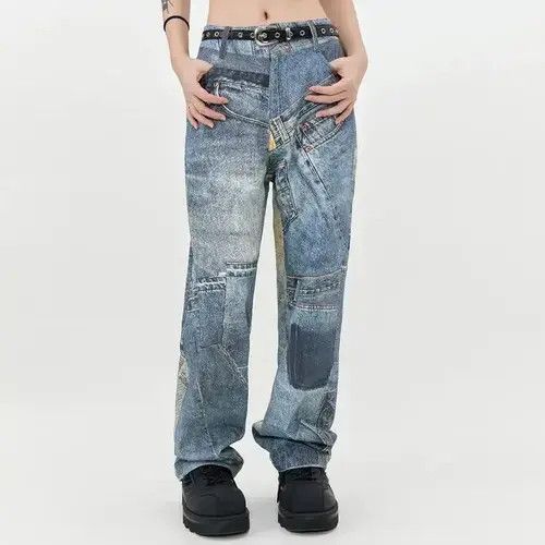 Japanese Brand × Jean Y2K High Street Color Match Patchwork Baggy Jeans Size US 32 / EU 48 - 3 Thumbnail