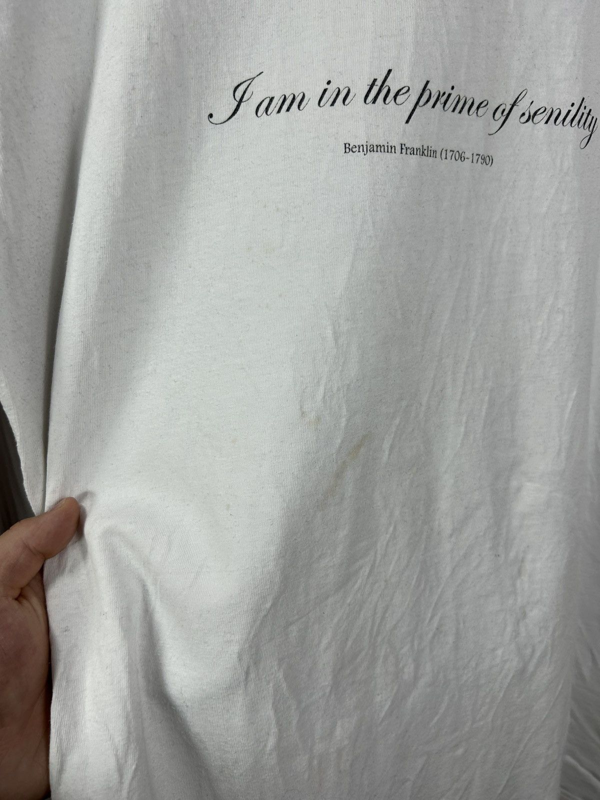 Vintage Benjamin Franklin “I am in the prime of senility” Phrase Tee Size US XL / EU 56 / 4 - 6 Thumbnail