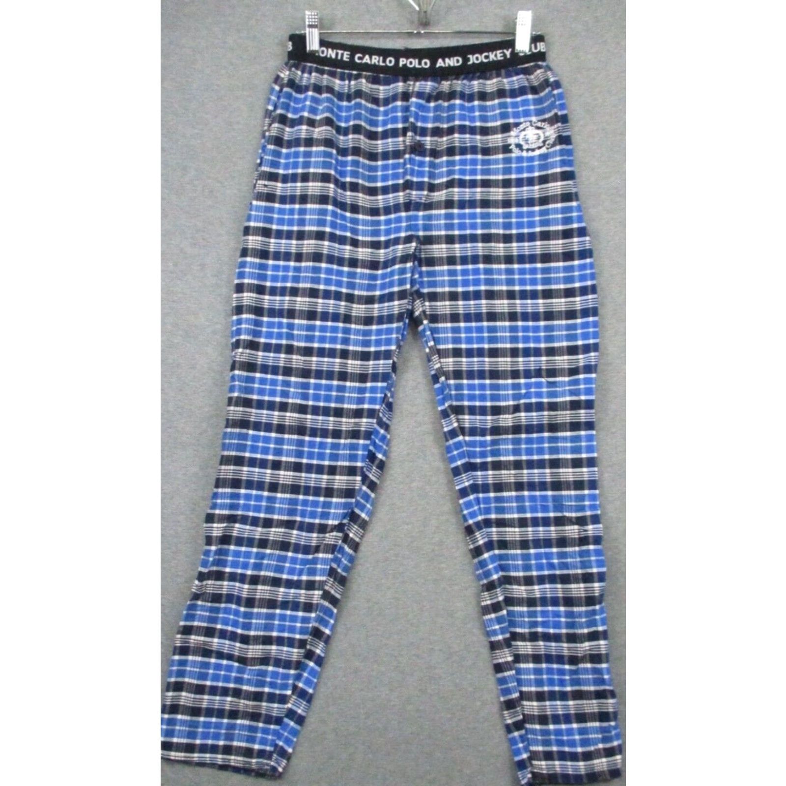 Vintage Monte Carlo Polo Pajama Pants Men Loungewear Blue Plaid Logo Cotton Regular Medium M Size US L / EU 52-54 / 3 - 2 Thumbnail