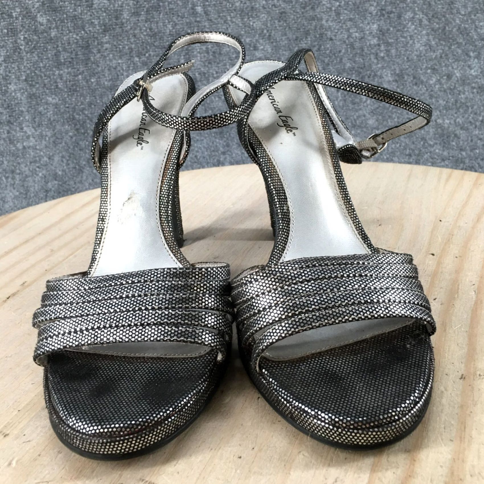 American Eagle Outfitters American Eagle Outfitters Sandals Womens 10 Ankle Straps Gray Fabric Heels Buckle Sparkle Size US 10 / IT 40 - 4 Thumbnail
