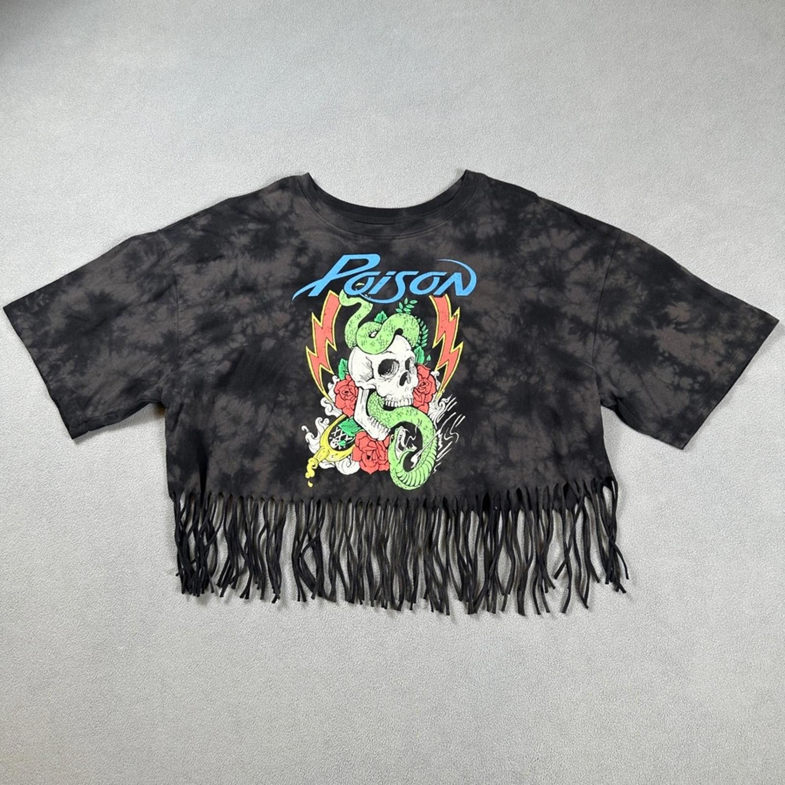Other Poison Band T Shirt Top Women XL Tie Dye Cropped Fringe Rock Size XL / US 12-14 / IT 48-50 - 1 Thumbnail