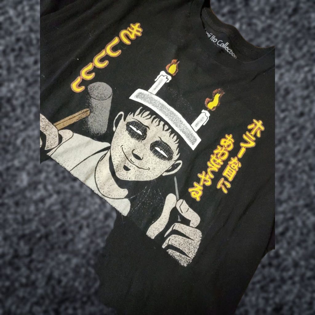 Ripple Junction Mens L T-Shirt Uzumaki Candle Horror Anime Manga Stains Tsujii Junji Ito Souichi Ripple Junction Black Crew Neck Short Sleeve Adults Unisex Stains Size US L / EU 52-54 / 3 - 1 Thumbnail
