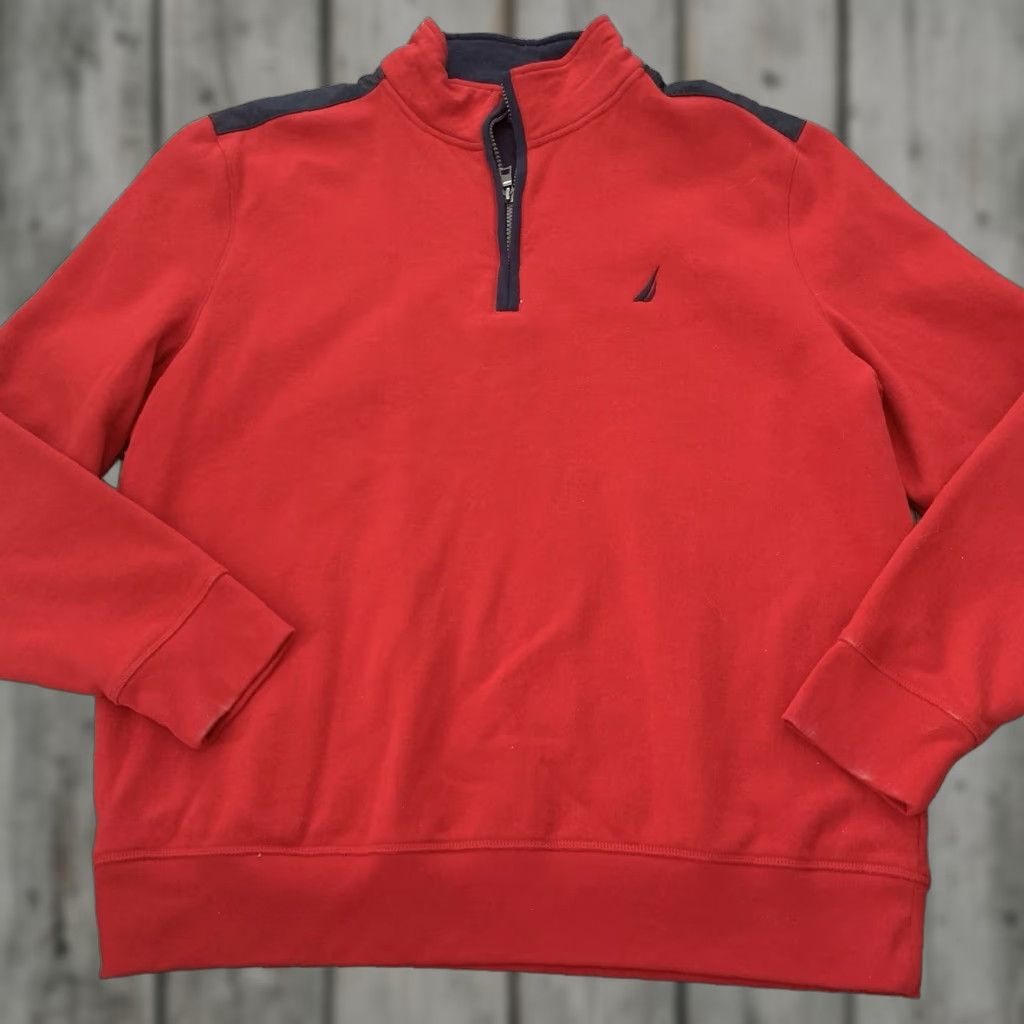Nautica NAUTICA 1/4 Zip Sweatshirt Mens Sz XL Red Colorblock Pullover Logo Mock Collar Size US XL / EU 56 / 4 - 1 Thumbnail