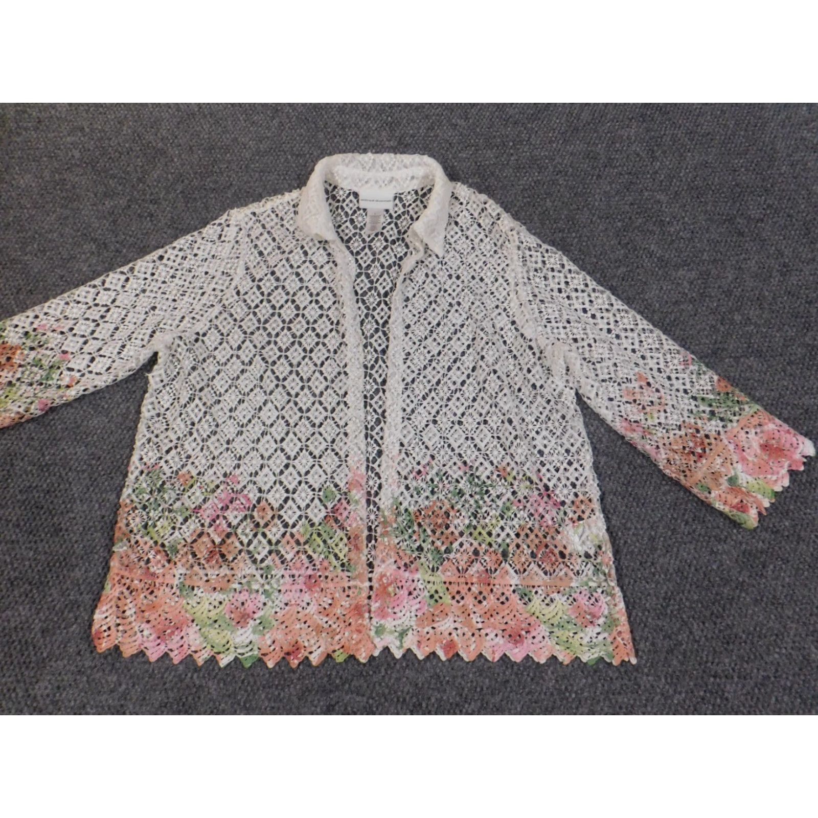 Vintage Alfred Dunner Blouse Womens Large White Lace Polyester Open Collared Long Sleeve Casual Shirt Size L / US 10 / IT 46 - 3 Thumbnail