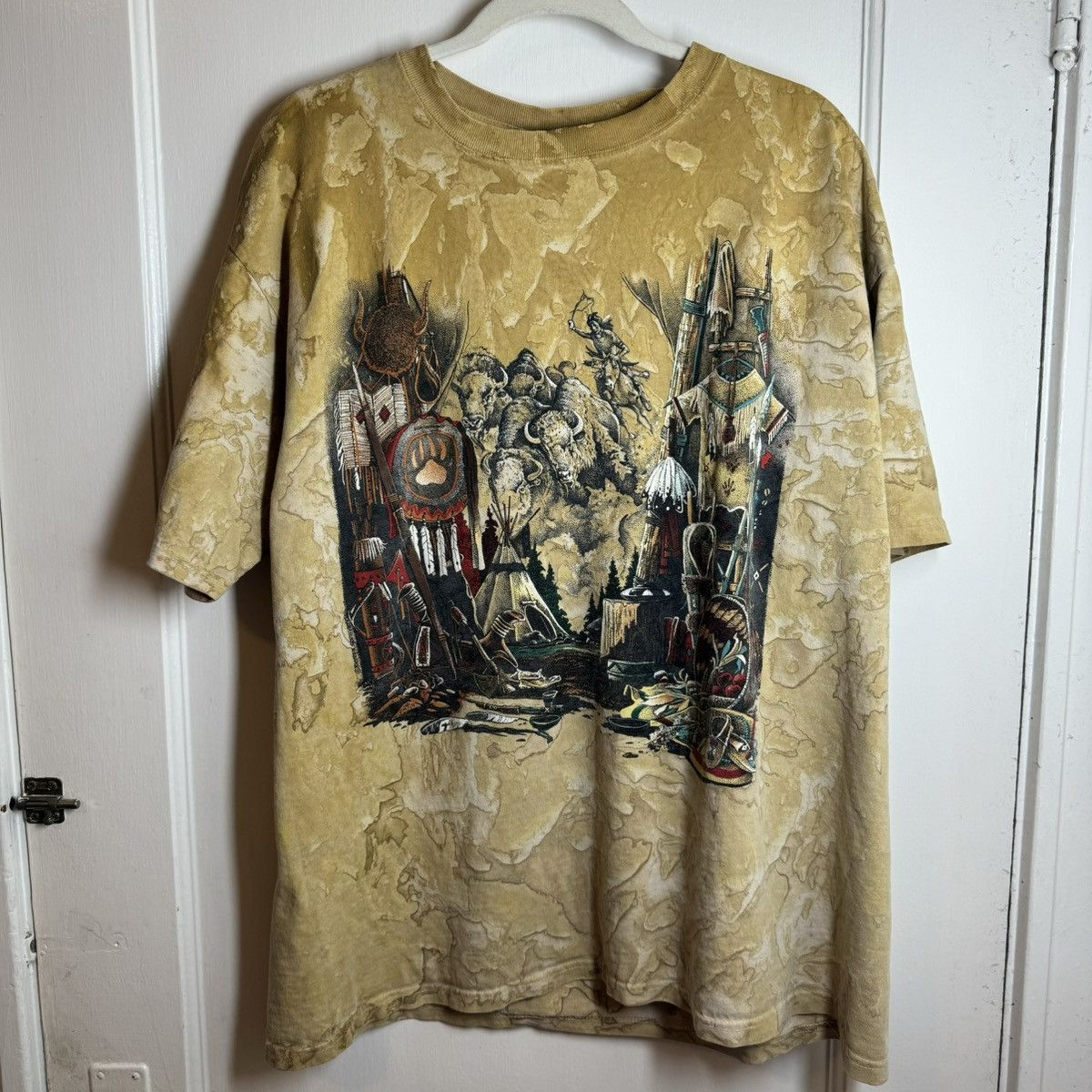 Vintage Tie-Dye Beige Native American Vintage Tee Size US XL / EU 56 / 4 - 1 Thumbnail