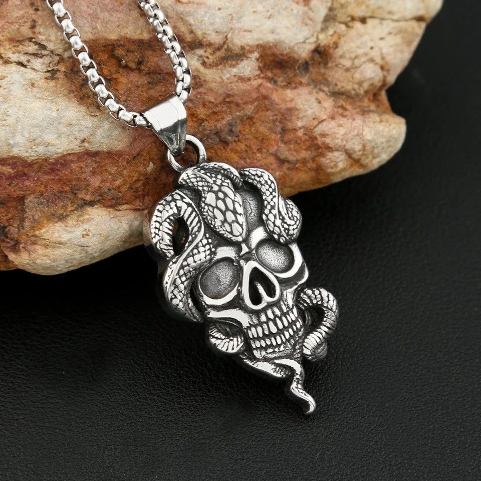 Jewelry Gothic Vintage Snake Skull Necklace Size ONE SIZE - 2 Thumbnail