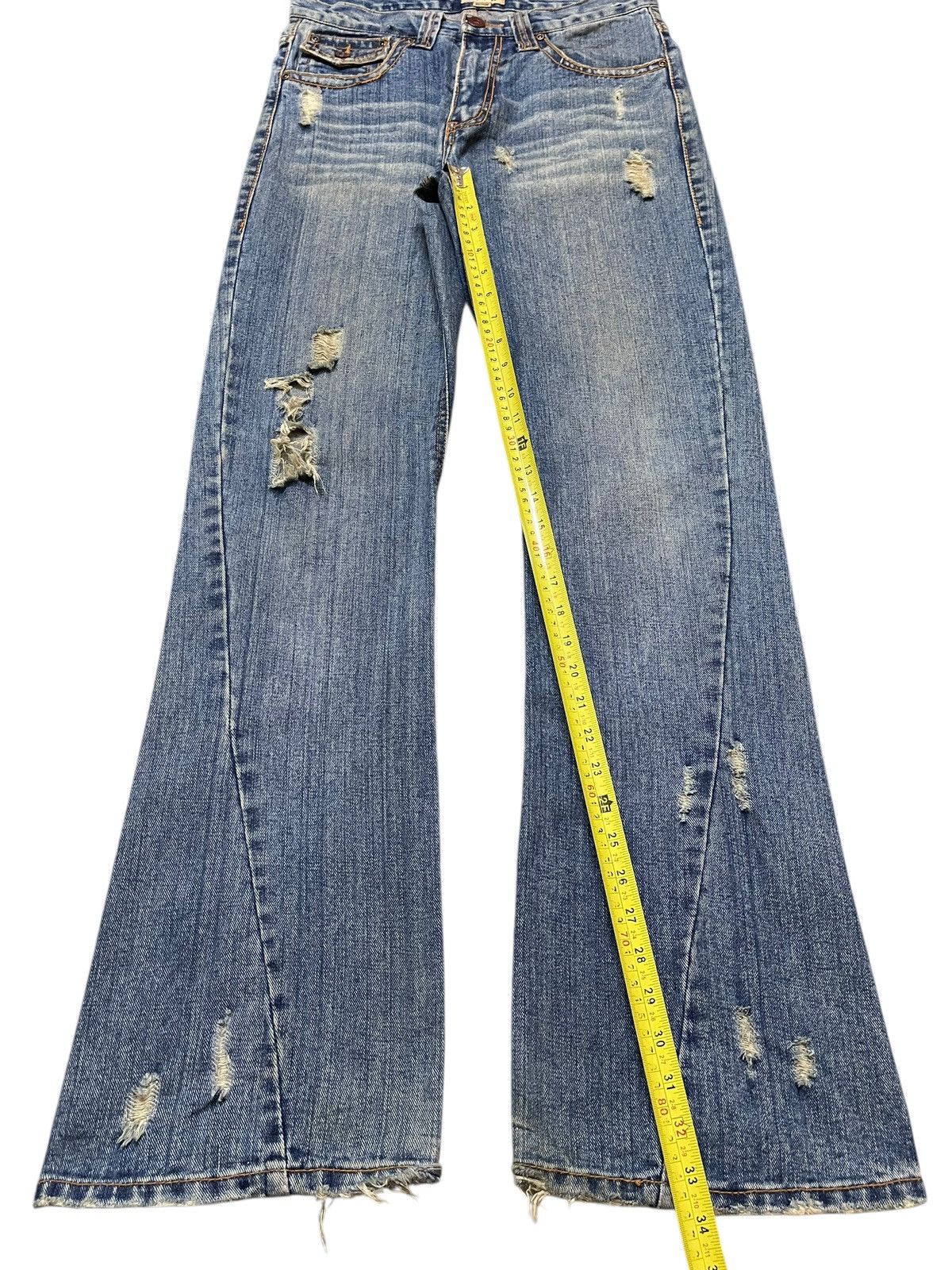 If Six Was Nine Vintage Japan Nylaus Faded Wash Distressed Spiral Wide Leg Size US 30 / EU 46 - 14 Thumbnail