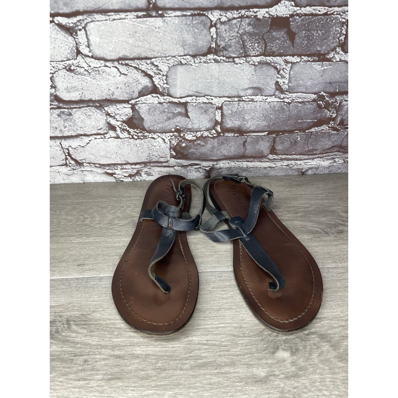Matiere Studio Matisse Blue Leather Thong Strap Flat Sandals Women Sz 10M U Size US 10 / IT 40 - 15 Thumbnail