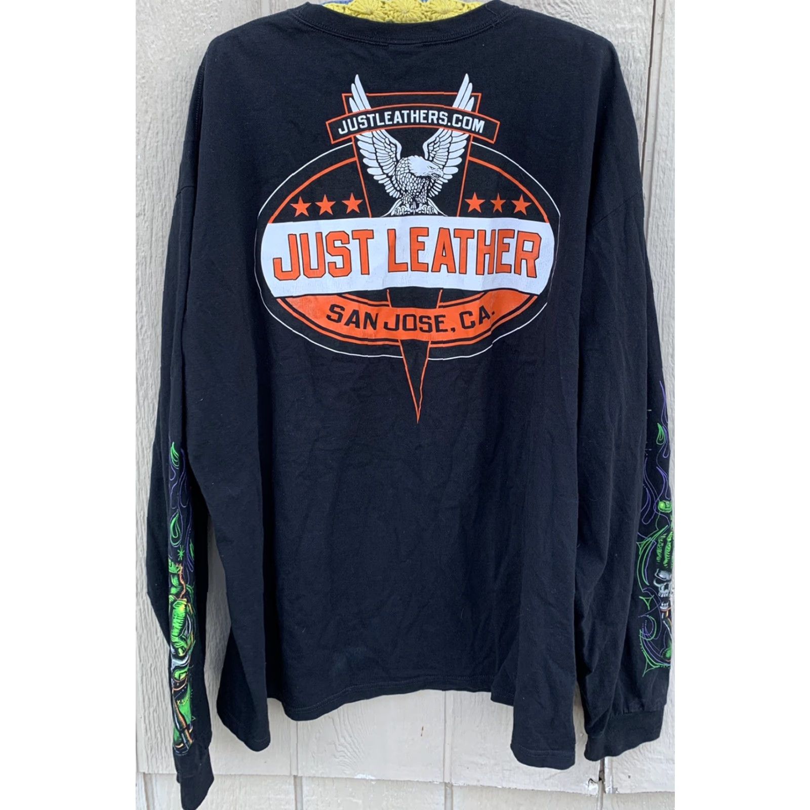Vintage Just Leathers San Jose T-Shirt Long Sleeve Graphic Print 3XL Black Cotton Mens Shirt Crew Neck Biker Theme Size US XXL / EU 58 / 5 - 3 Thumbnail