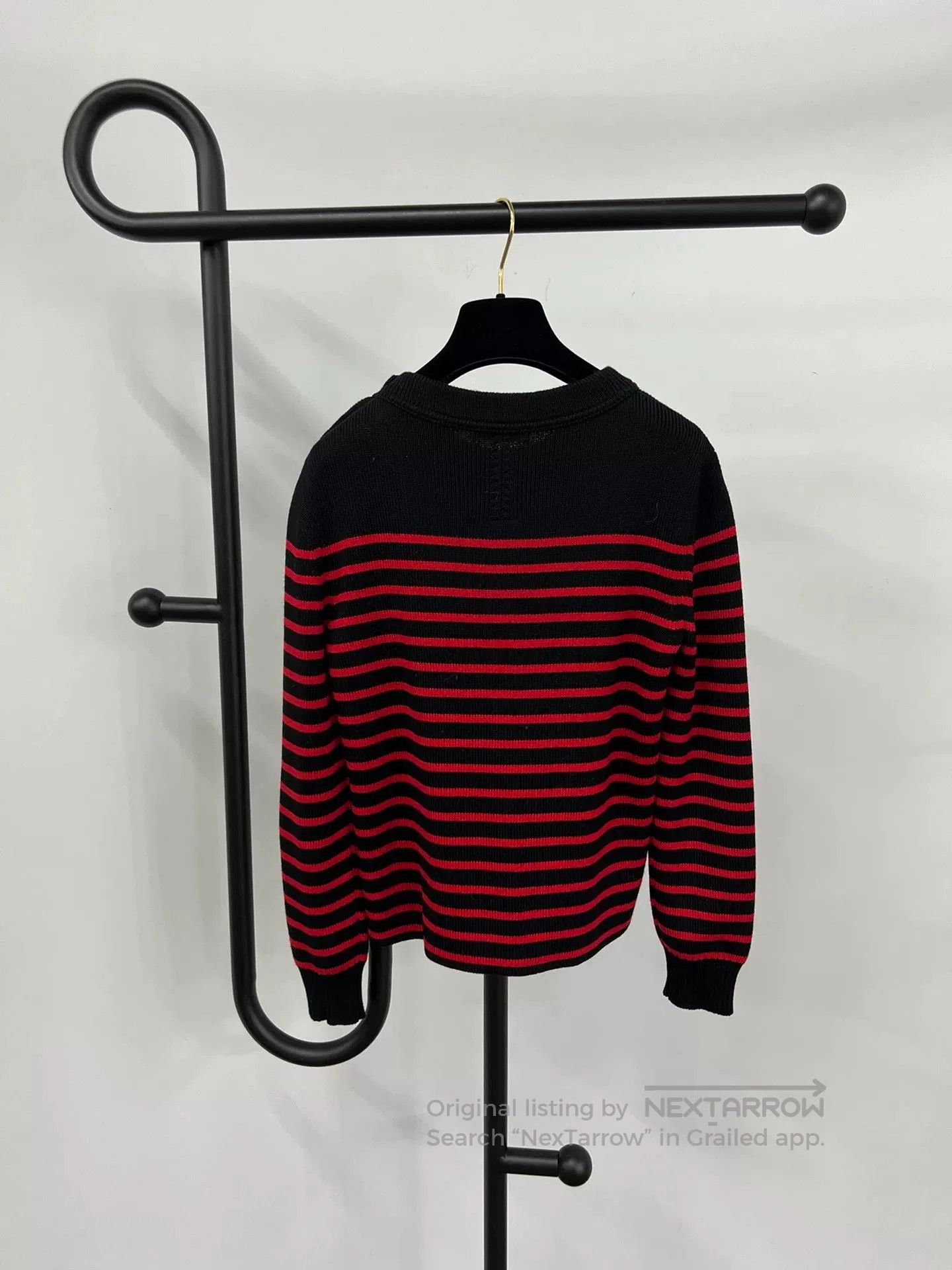 Saint Laurent Paris Saint Laurent Black Red Striped Shoulder Button Sweater. Size S / US 4 / IT 40 - 2 Thumbnail