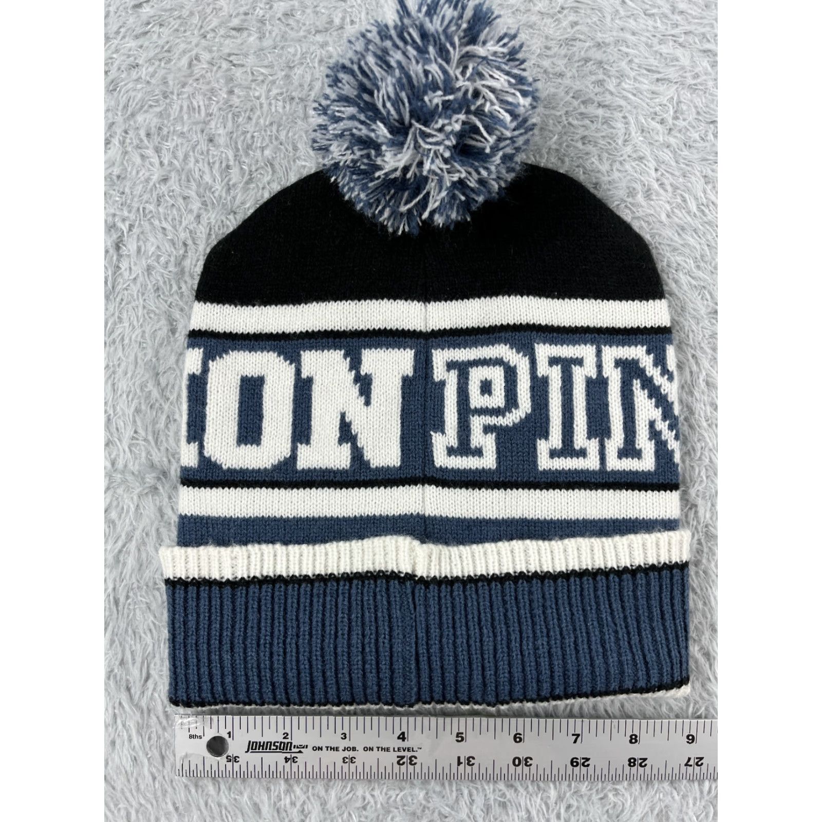 Victoria's Secret Victoria's Secret Beanie Adult One Size Blue White Acrylic Knit Logo Striped Winter Womens Size ONE SIZE - 4 Thumbnail