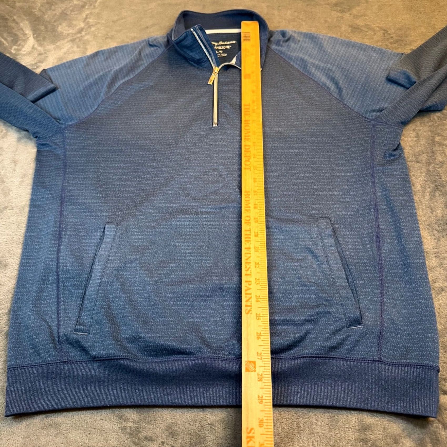 Tommy Bahama Tommy Bahama IslandZone Pullover Mens Large Blue 1/4 Zip Textured Front Pockets V Neck Mock Rib Knit Size US L / EU 52-54 / 3 - 7 Thumbnail