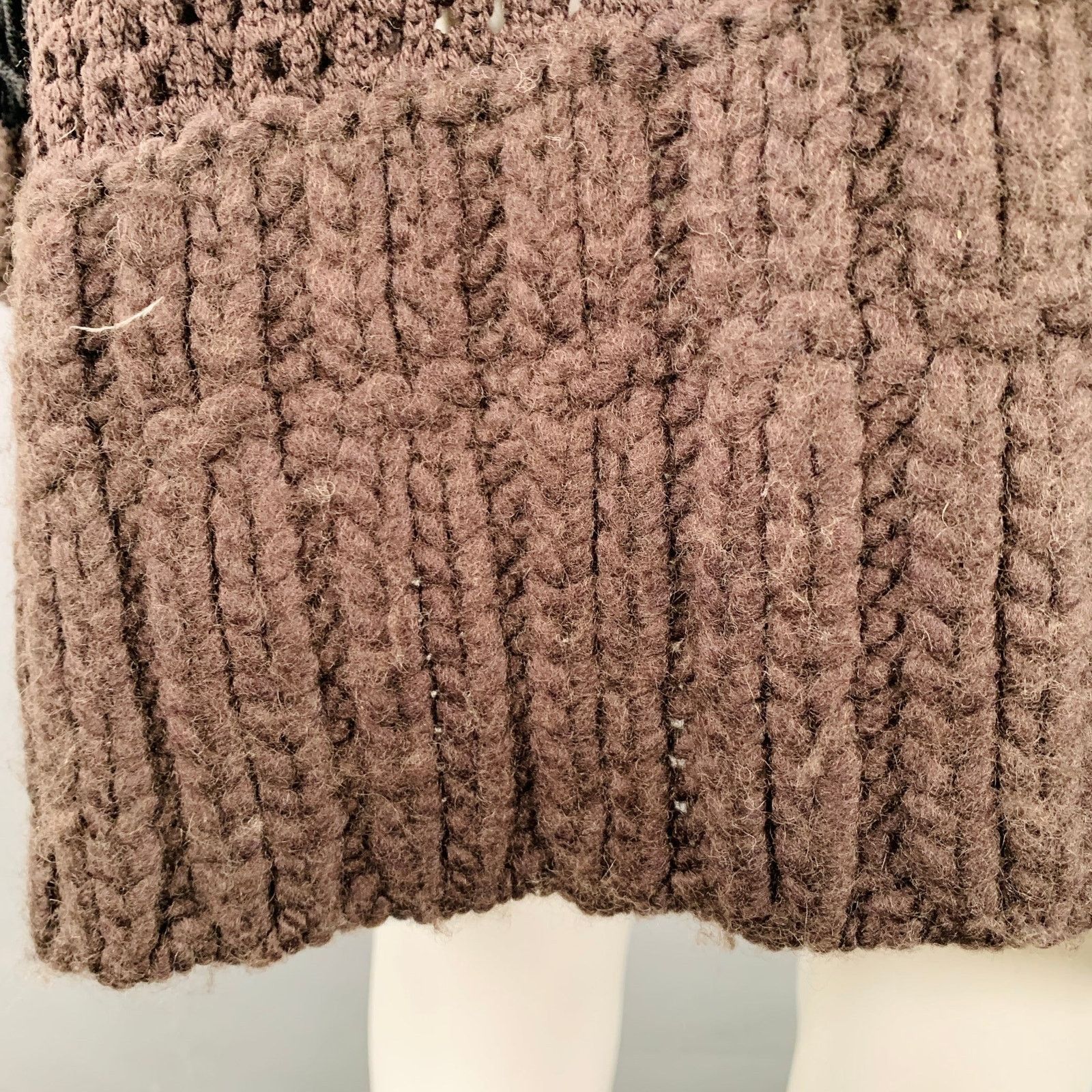 M Brown Wool Blend Turtleneck Chunky Knit Sweater