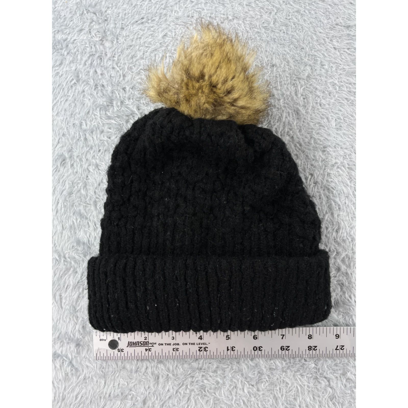 Vintage C.C Exclusives Beanie Toque Womens One Size Black Knit Acrylic Line Faux Fur Pom Size ONE SIZE - 5 Thumbnail