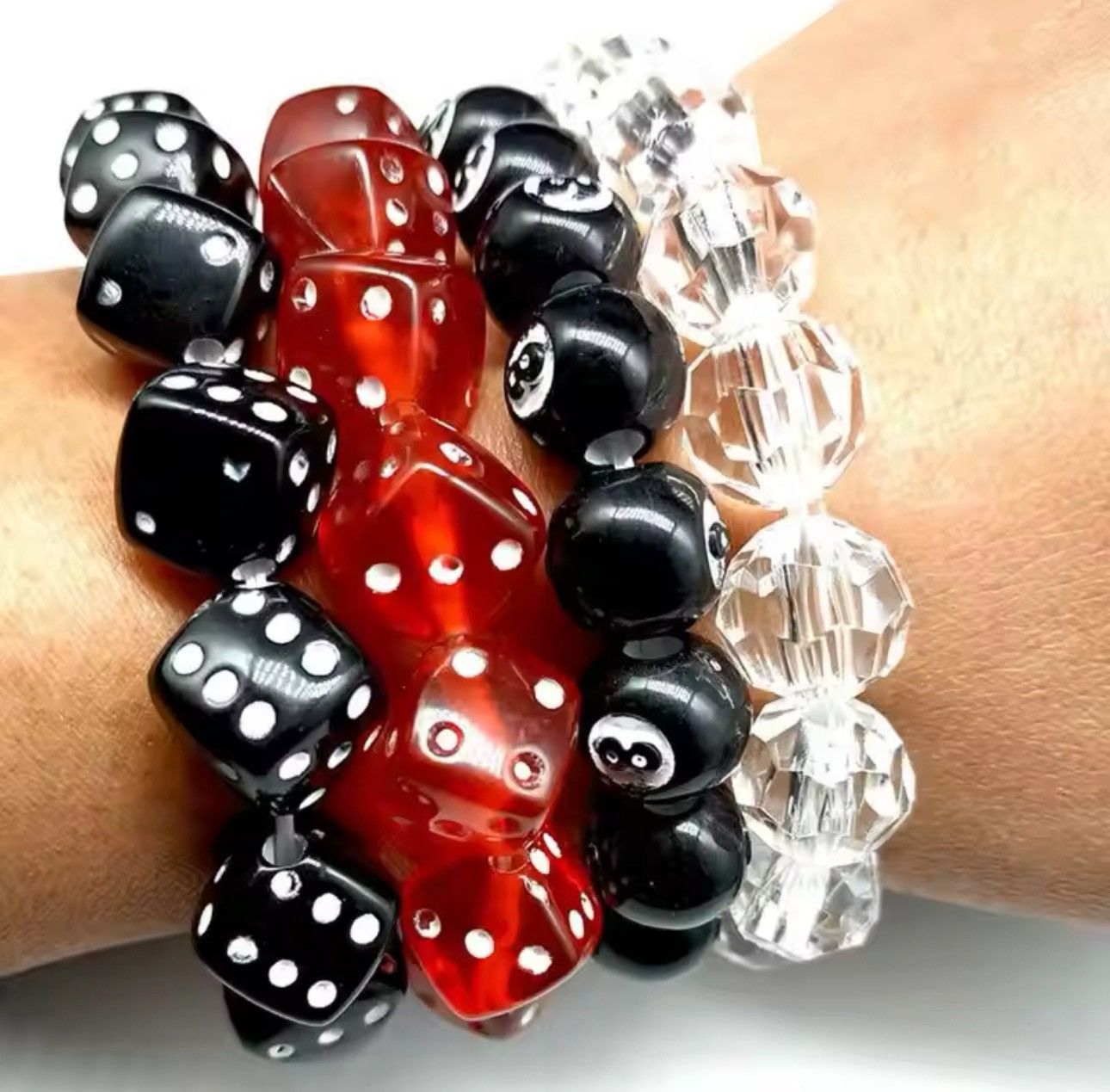 Vintage Acrylic Dice Beads Stretch Bracelets Size ONE SIZE - 3 Thumbnail