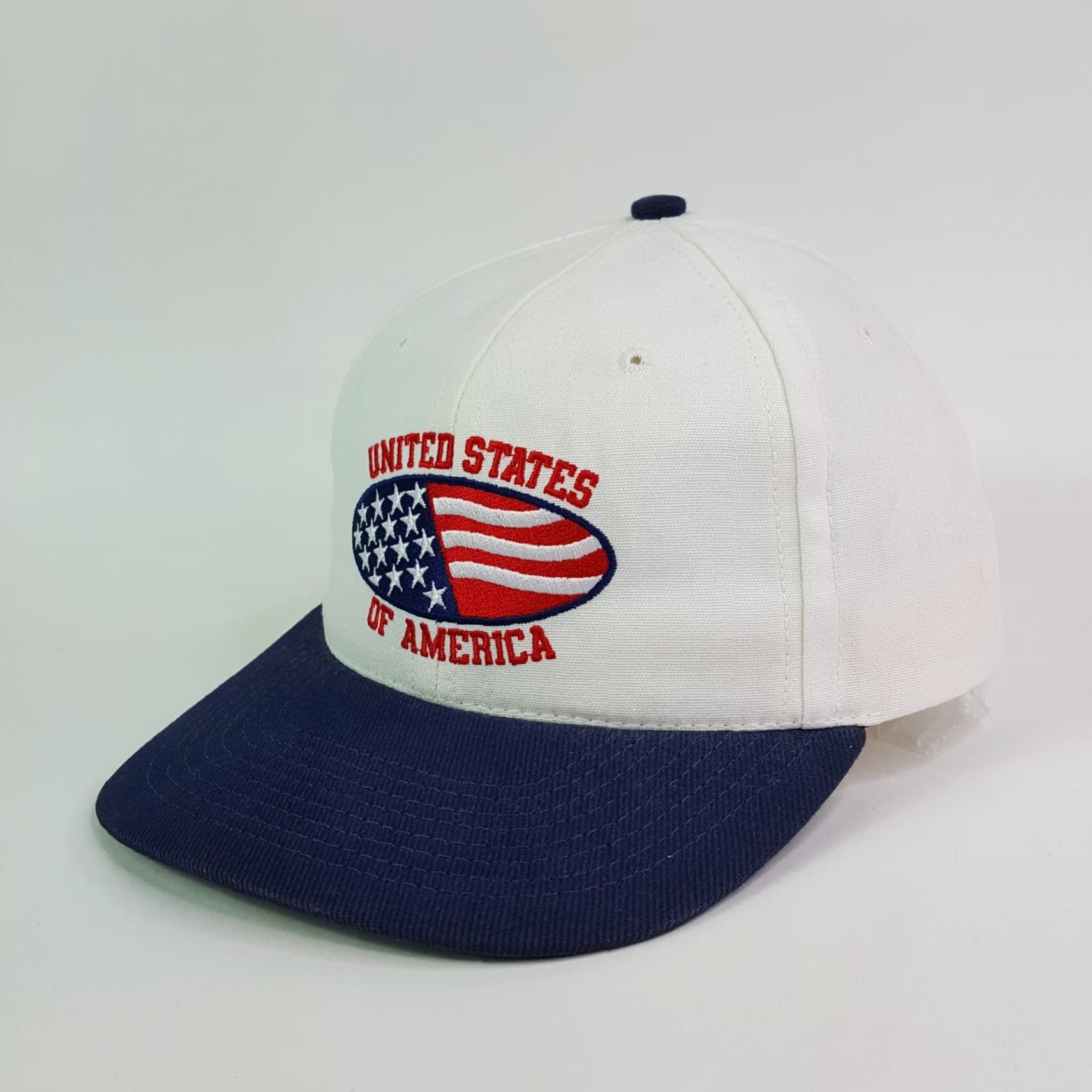 Vintage VINTAGE United States Of American USA Made Snapback Hat Baseball Cap Flag Military 90s 80s Patriotic Town Talk Adjustable Canvas Cotton Blue Mens Hat Size ONE SIZE - 3 Thumbnail