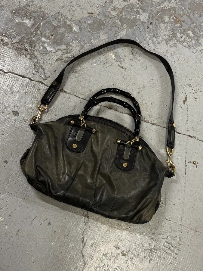Gucci 2000s Gucci Dark Green & Black Eroded Bamboo Handle Bag Size ONE SIZE - 7 Thumbnail