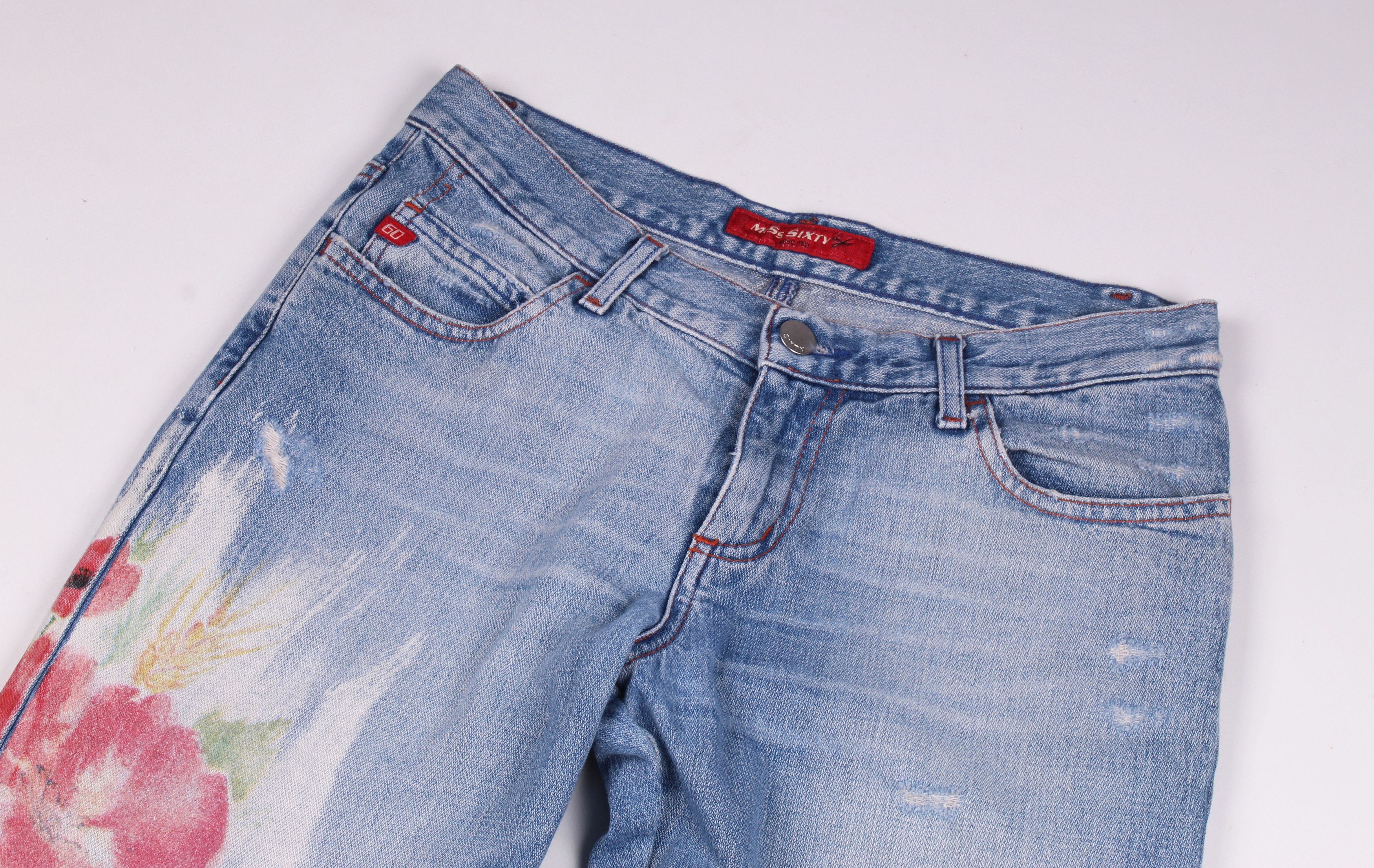 Other Vintage Miss Sixty Y2K Distressed Bootcut Floral Jeans Size 28" / US 6 / IT 42 - 2 Thumbnail