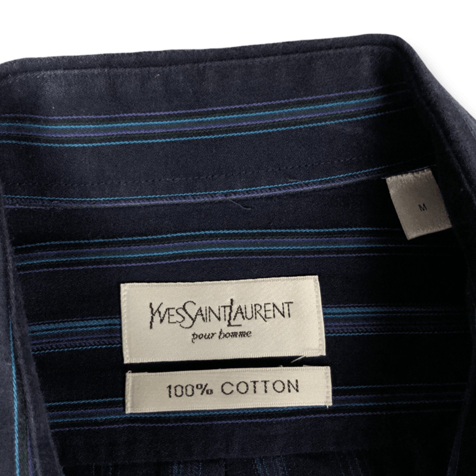 Yves Saint Laurent YSL Logo Striped Yves Saint Laurent Shirt Navy/Green Size US M / EU 48-50 / 2 - 8 Thumbnail