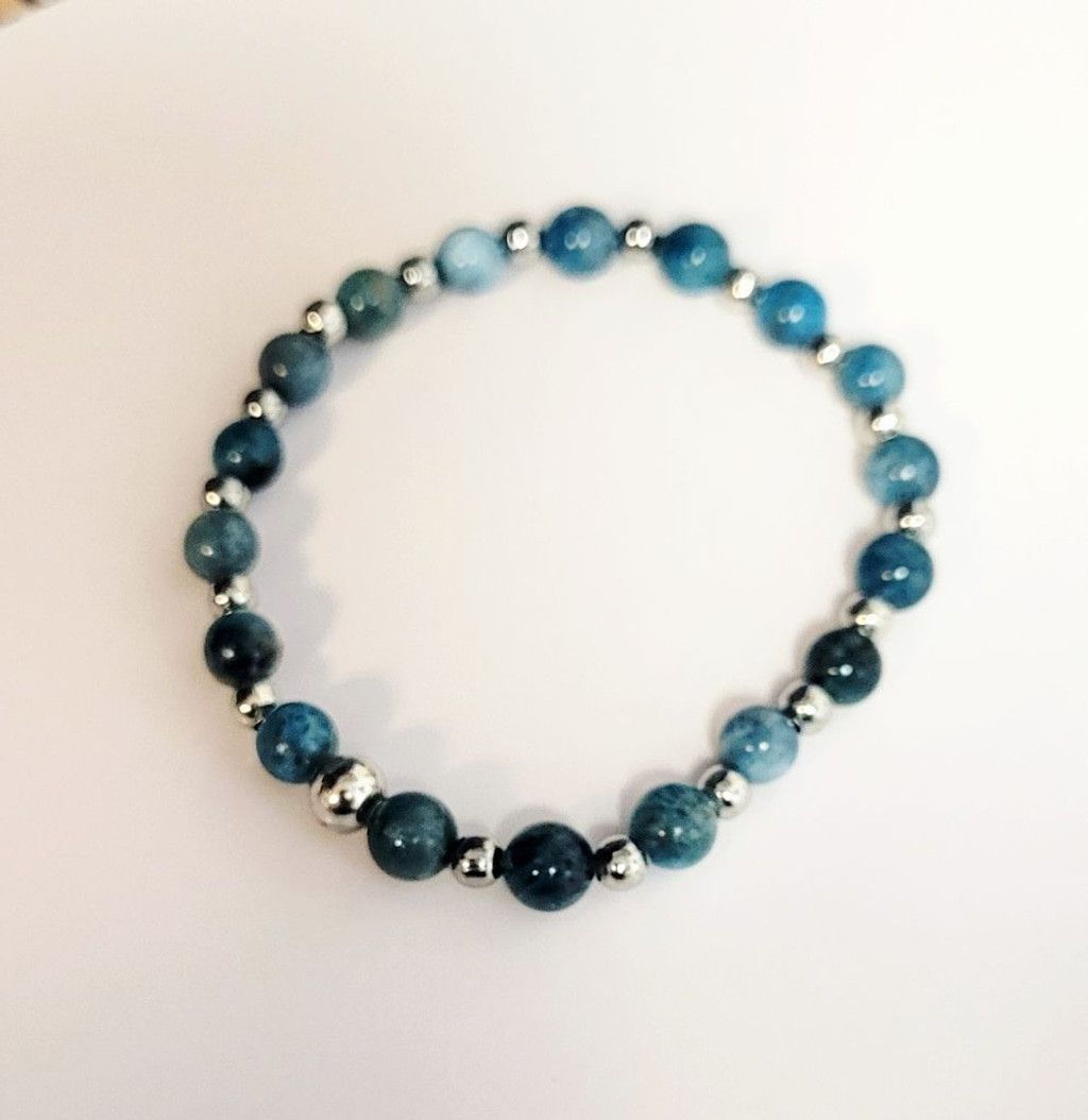 Handmade Natural gemstone Blue Apatite 6mm dainty beaded bracelet 7" Size ONE SIZE - 4 Thumbnail