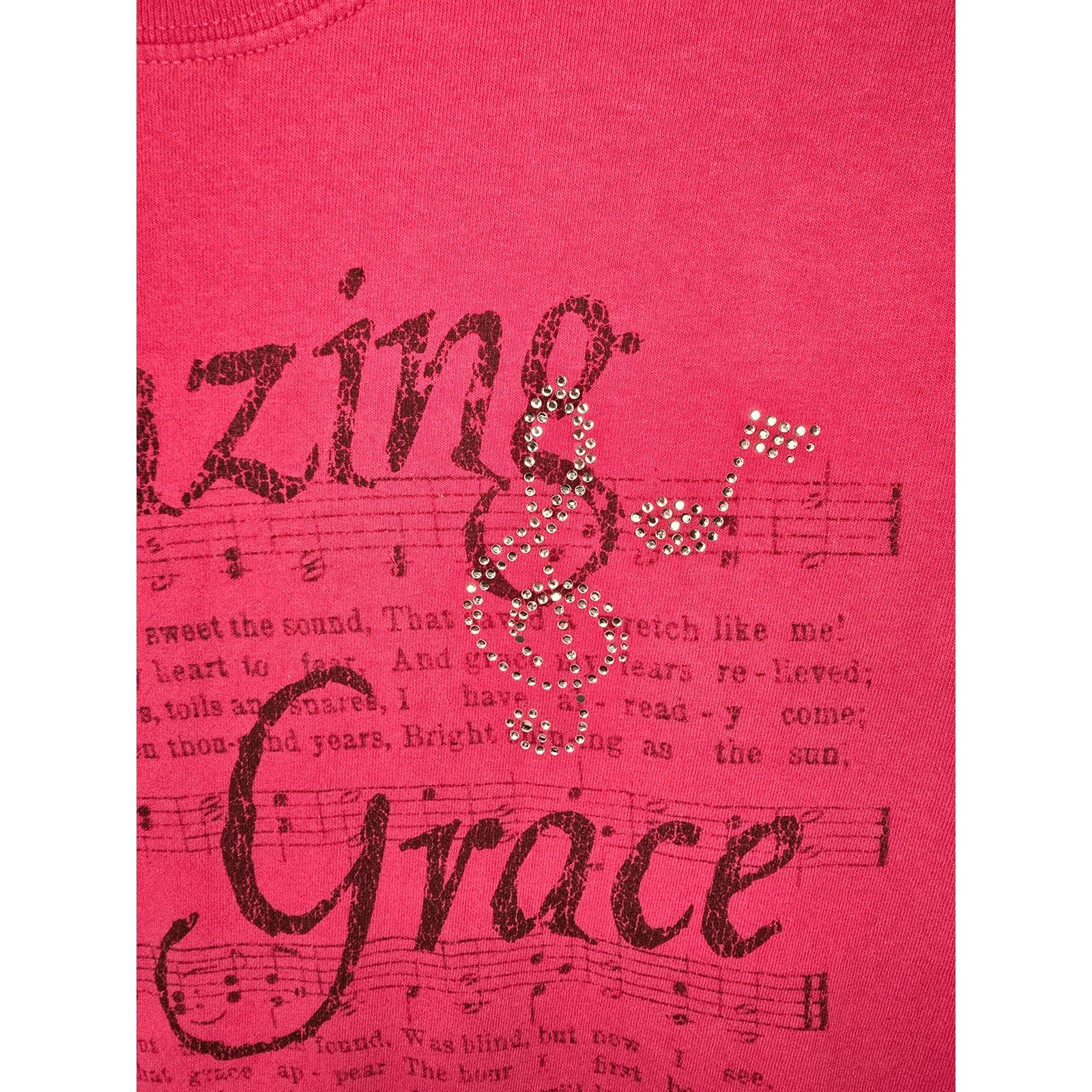 Gildan Amazing Grace Shirt Christian Gospel Rhinestone Pink S Tee Size S / US 4 / IT 40 - 6 Thumbnail