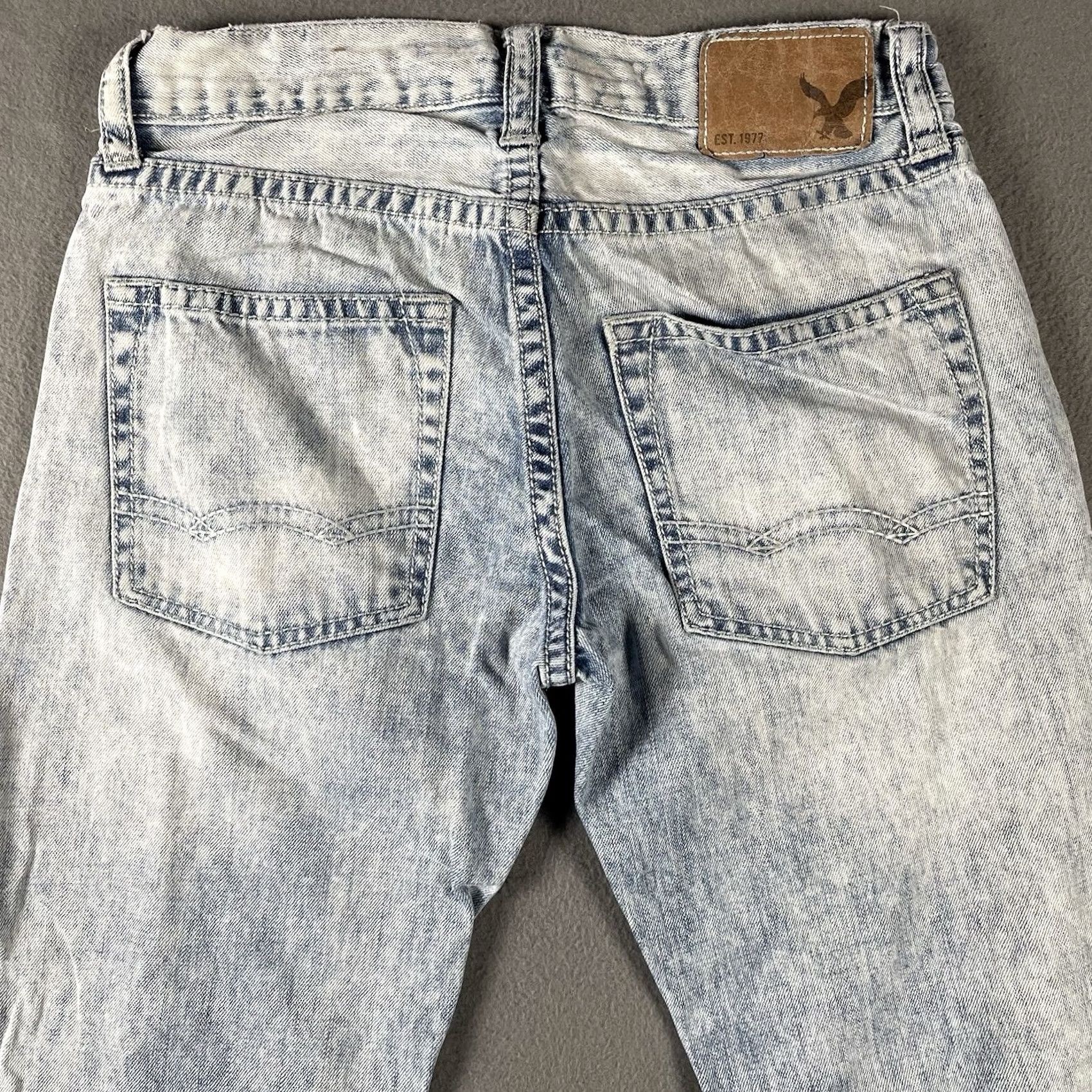 American Eagle Outfitters VINTAGE American Eagle Jeans Mens 28/30 Boot Cut Distressed Light Denim Wash Blue 5-Pocket Mens Jeans Size US 28 / EU 44 - 3 Thumbnail