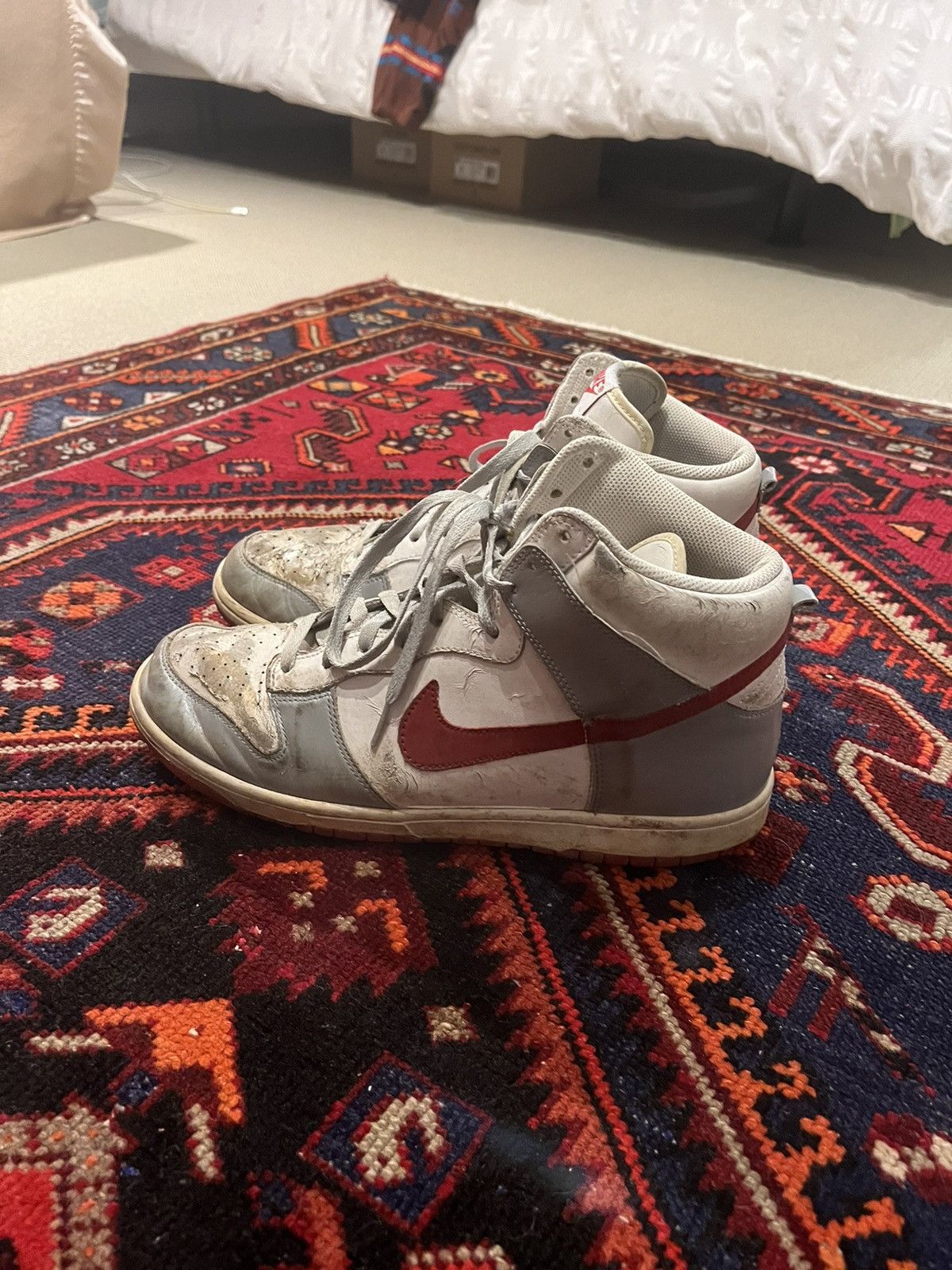 Nike Dunk High Metallic Silver | Varsity Red White Size US 11 / EU 44 - 7 Thumbnail