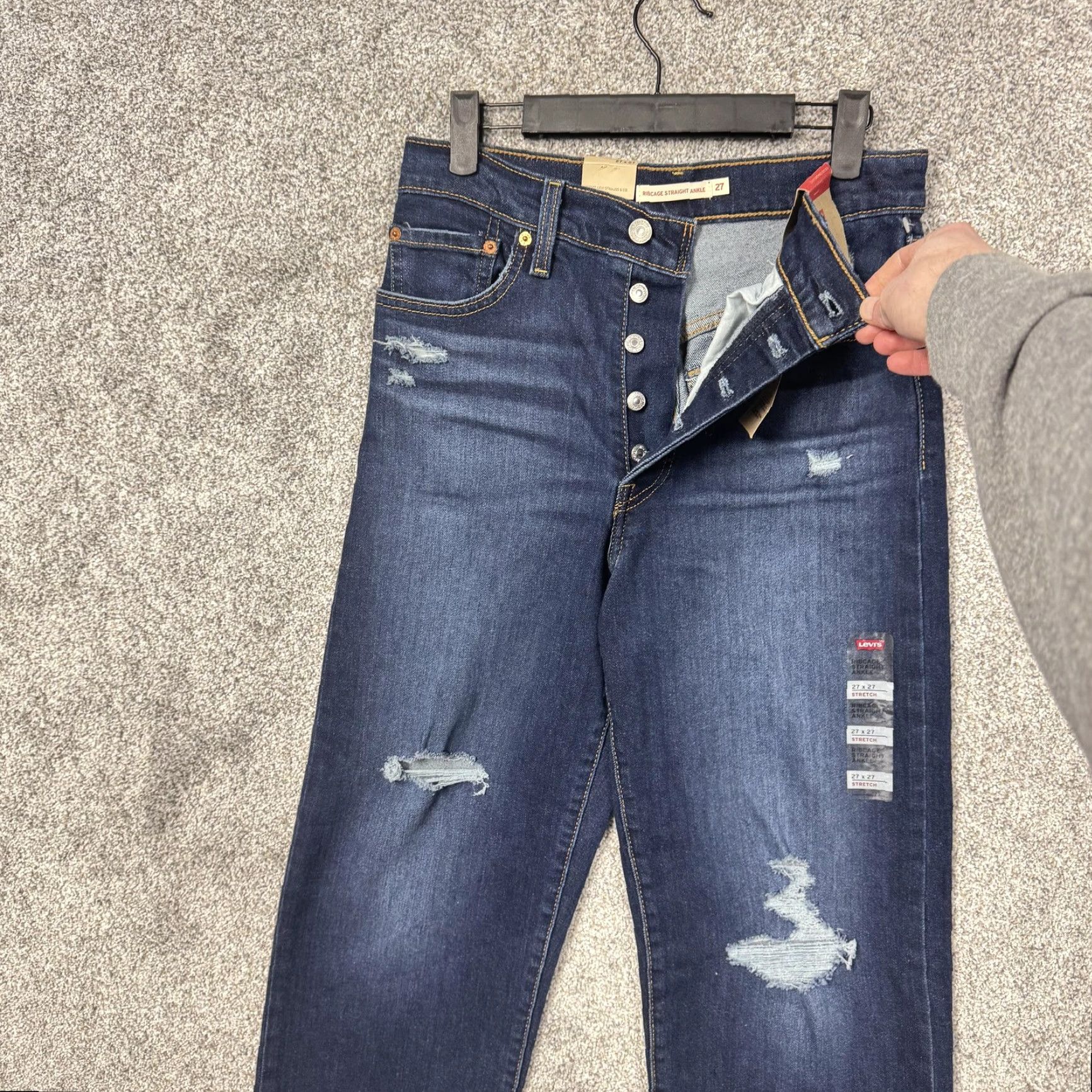 Levi's Levi's Ribcage Straight Ankle Jeans Womens 27 Blue High Rise Distressed 27x27 Size 27" / US 4 / IT 40 - 5 Thumbnail