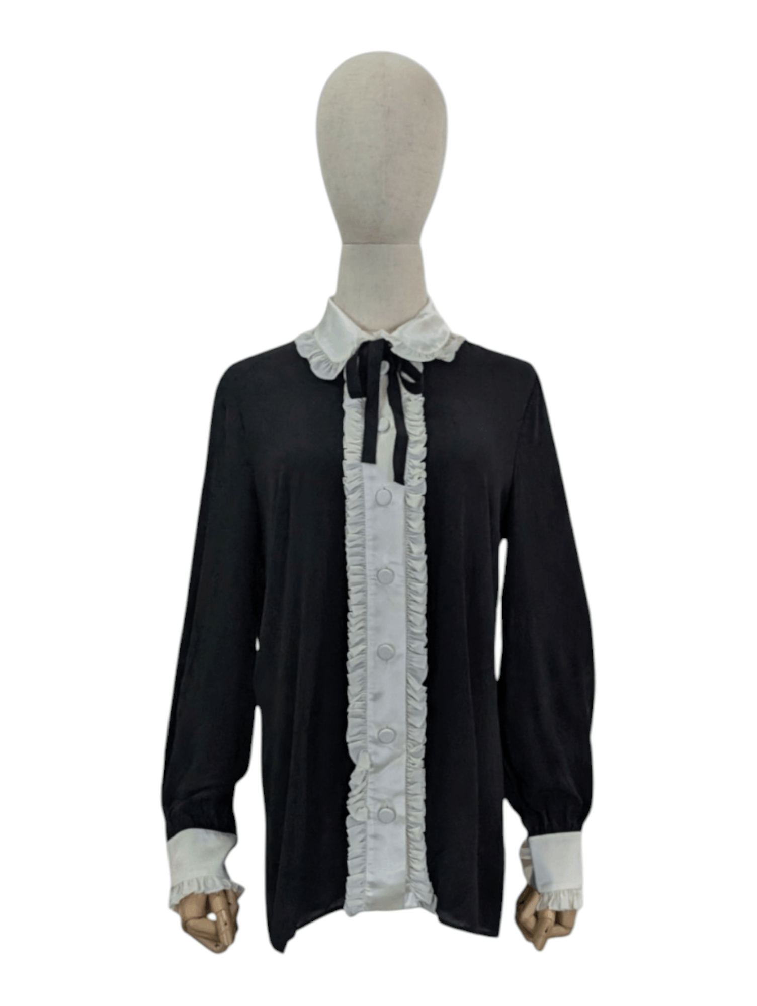 Gucci Gucci Black Silk Blouse With Whitefrill Trim Size M / US 6-8 / IT 42-44 - 1 Thumbnail
