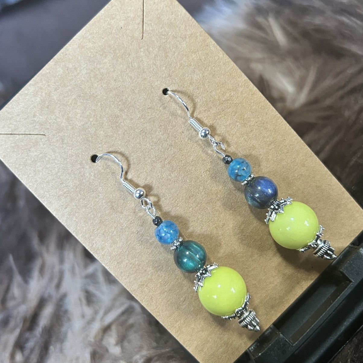 Handmade Handcrafted vintage bead cat eye glass dragon vein earrings Size ONE SIZE - 1 Thumbnail