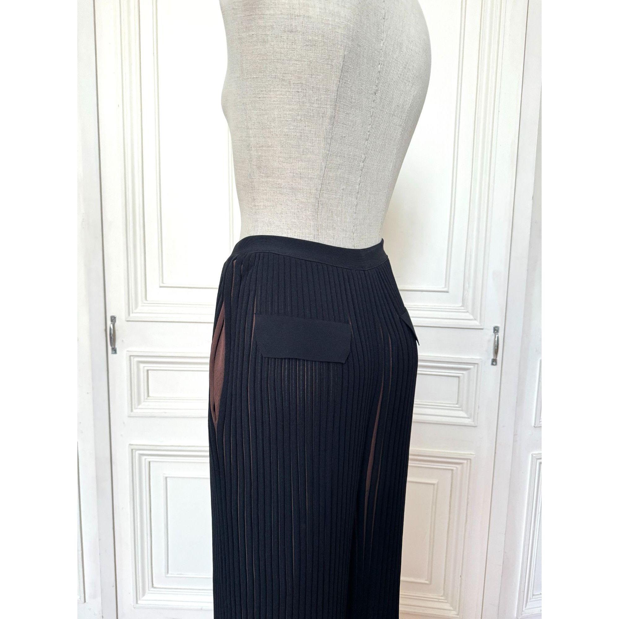 Celine Celine By Phoebe Philo Pre Fall 2015 Wide Pleated Black Bro Size 26" / US 2 / IT 38 - 6 Thumbnail