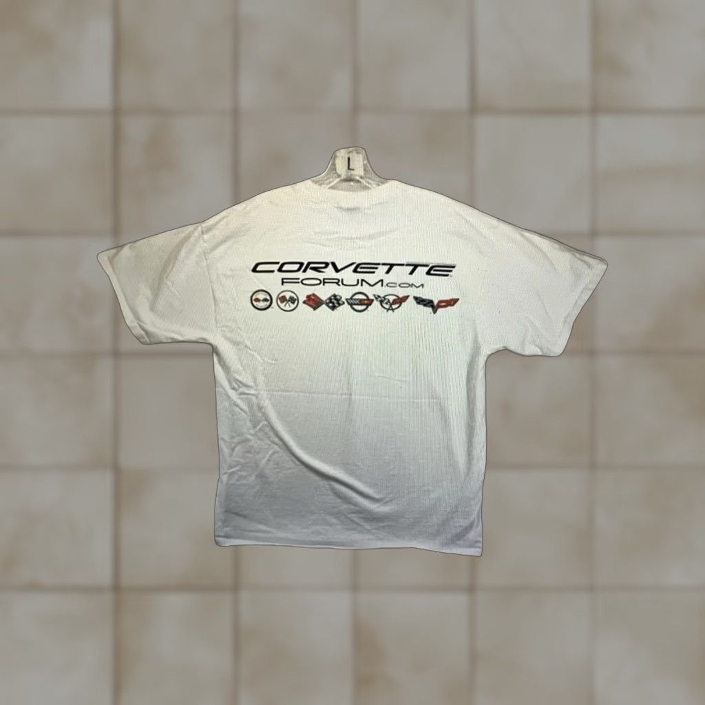 Fruit Of The Loom VINTAGE Corvette T-Shirt XL Men White 90s Cars Speed Racer Retro Y2K Cotton Logo Graphic Tee Size US XL / EU 56 / 4 - 1 Thumbnail