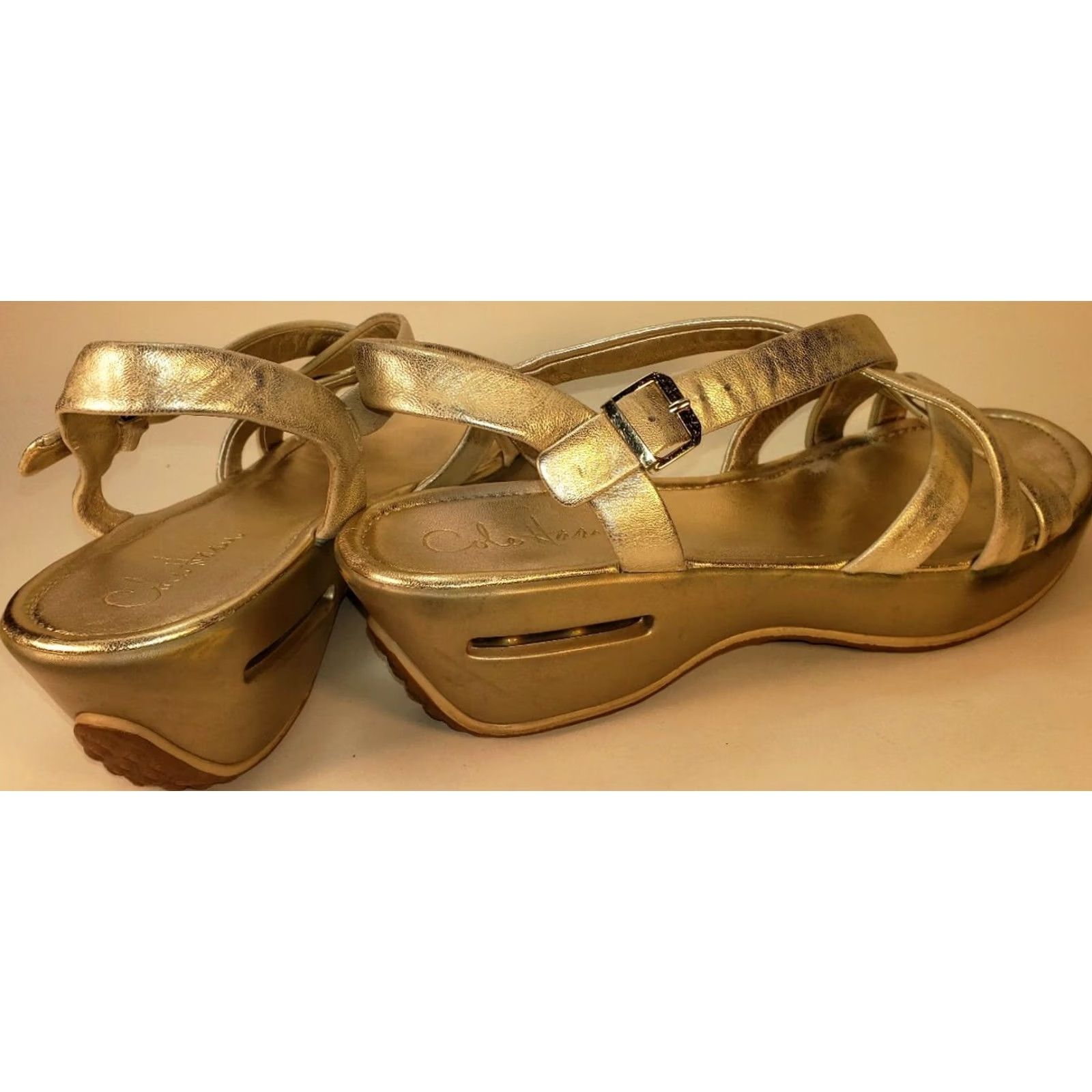 Cole Haan Cole Haan Nike Air Platform Slingback Sandals Size 8M Gold Leather Size US 8 / IT 38 - 7 Thumbnail