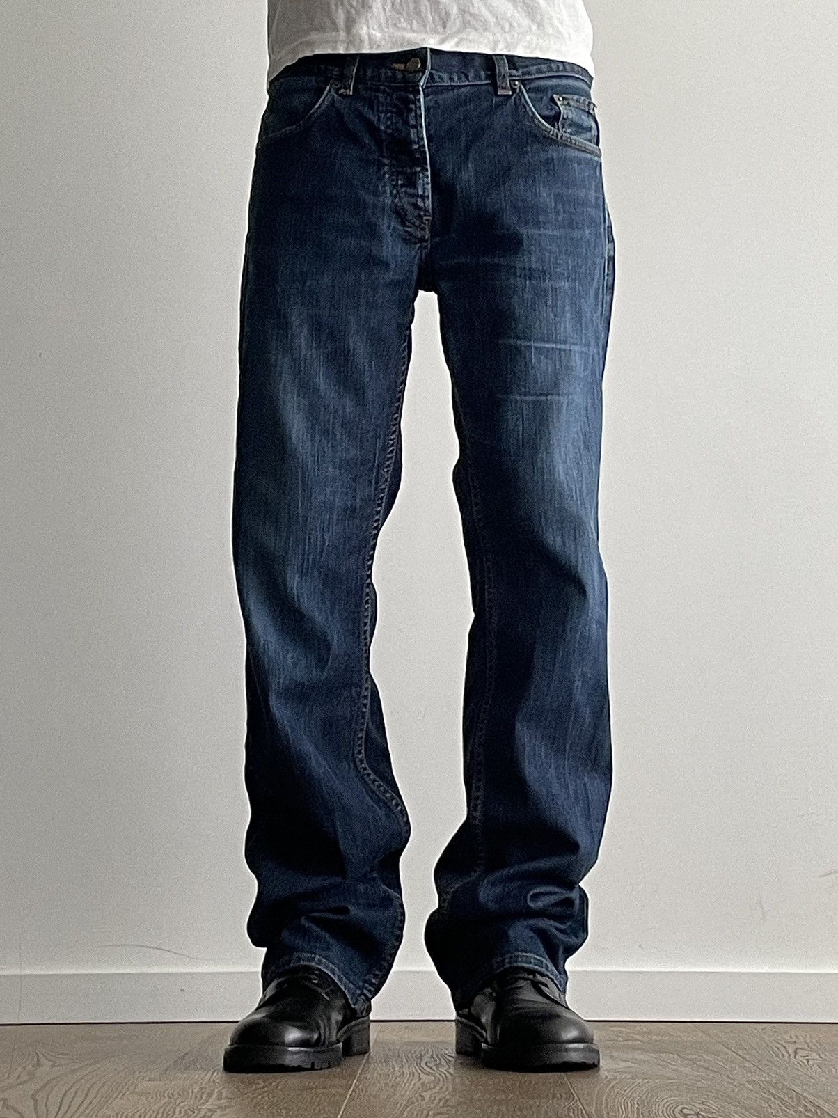 Pre-owned Prada 2000's Bootcut Washed Indigo Denim Jeans In Blue