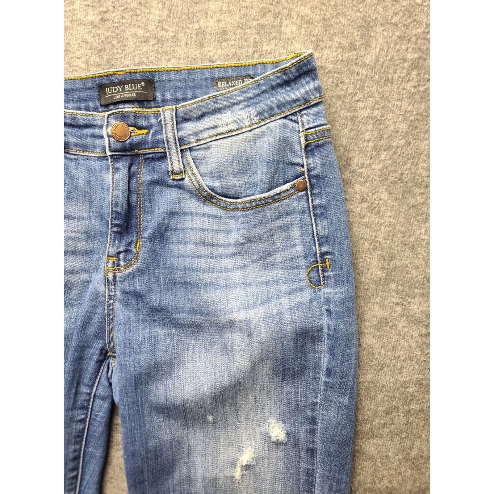 Vintage Judy Blue Jeans Womens 9 29x27 Relaxed Fit Tapered Leg Mid Rise Distressed Denim Cotton Polyester Spandex Rayon Blue Jeans Womens Size 29" - 7 Thumbnail
