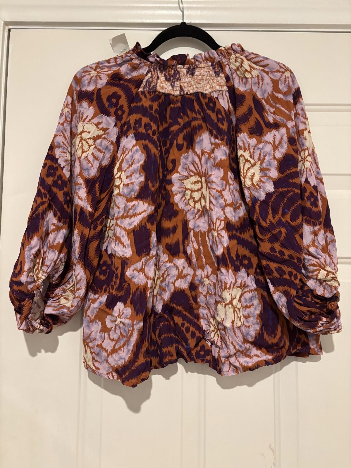 Sundae School Womens sz M purple boho floral Sundance blouse #555 Size M / US 6-8 / IT 42-44 - 2 Thumbnail