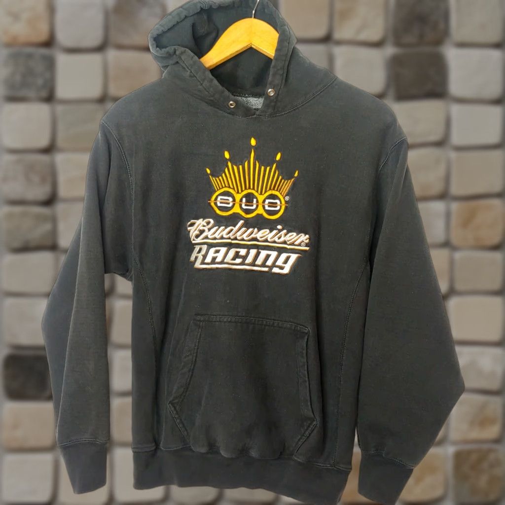 Budweiser BUD Racing Hooded Sweatshirt M Black Cotton Blend Reverse Weave Embroidered NASCAR Motorcross Beer Mens Hoodie Pullover Size US M / EU 48-50 / 2 - 1 Thumbnail
