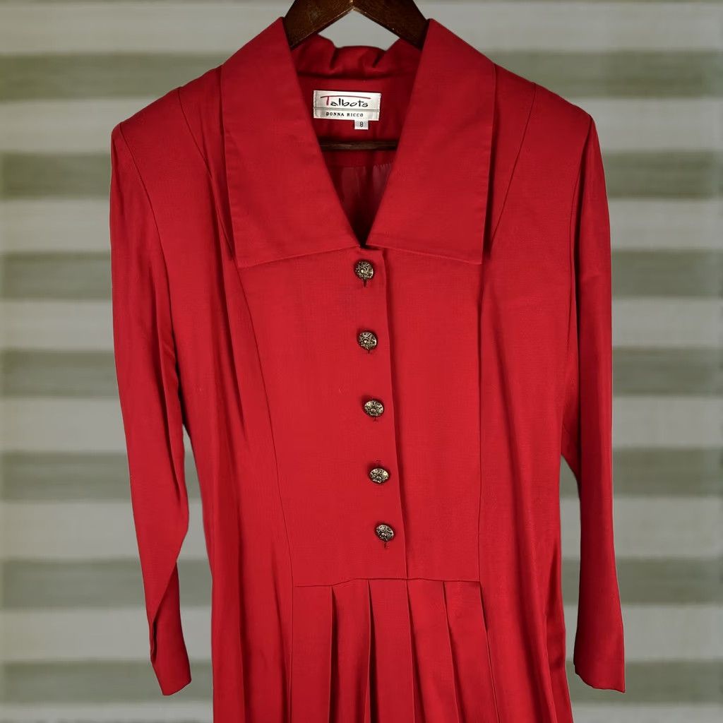 Talbots VINTAGE Talbots Donna Ricco Dress Womens 8 Red Long Sleeve Pleated Maxi 90s Size M / US 6-8 / IT 42-44 - 1 Thumbnail